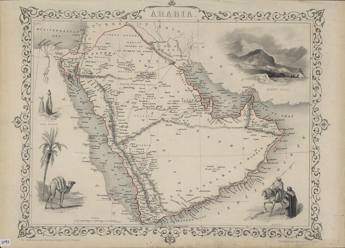 This old map of Arabia from 1850 was created by John Rapkin, John Rogers, H. Warren in 1850