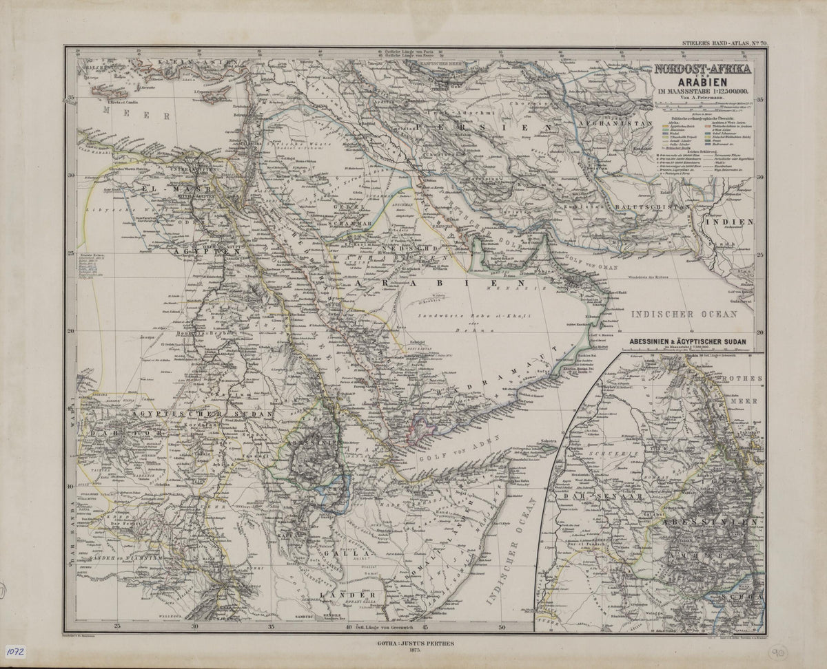 Northeast Africa and Arabia Drawn to the Scale of 1:12,500,000. (Afrika Und Arabien Im Maassstabe 1:12,500,000) 1875 by Relic Map Company