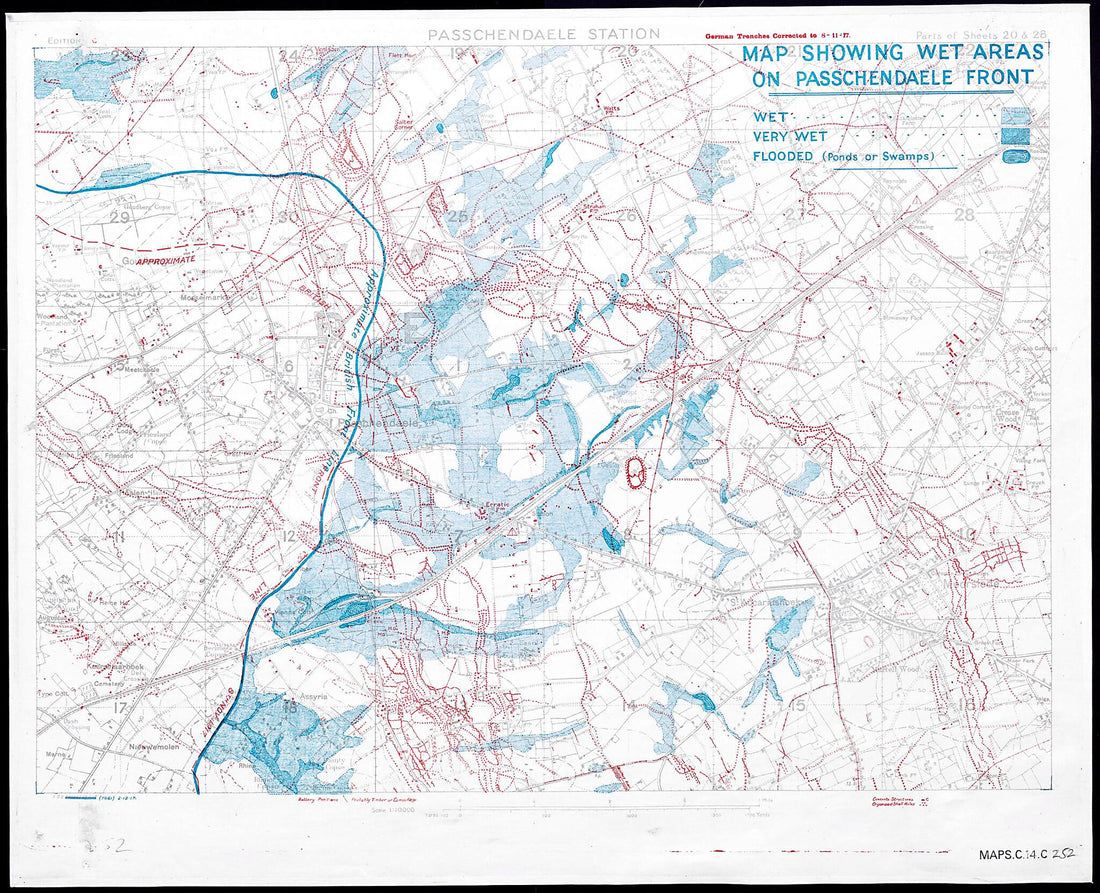 This old map of Map Showing Wet Areas On Passchendaele Front from 1917 was created by  in 1917