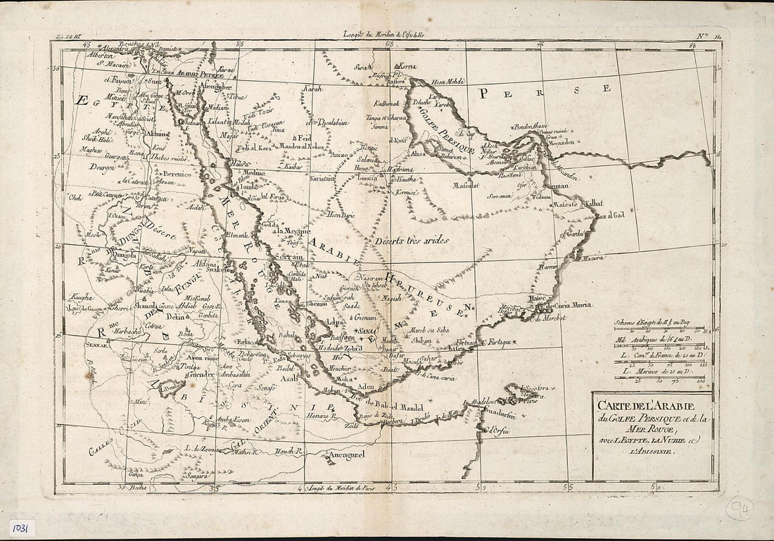 This old map of Map of Arabia, the Persian Gulf, and the Red Sea; Including Egypt, Nubia, and Abyssinia. (Carte De L&