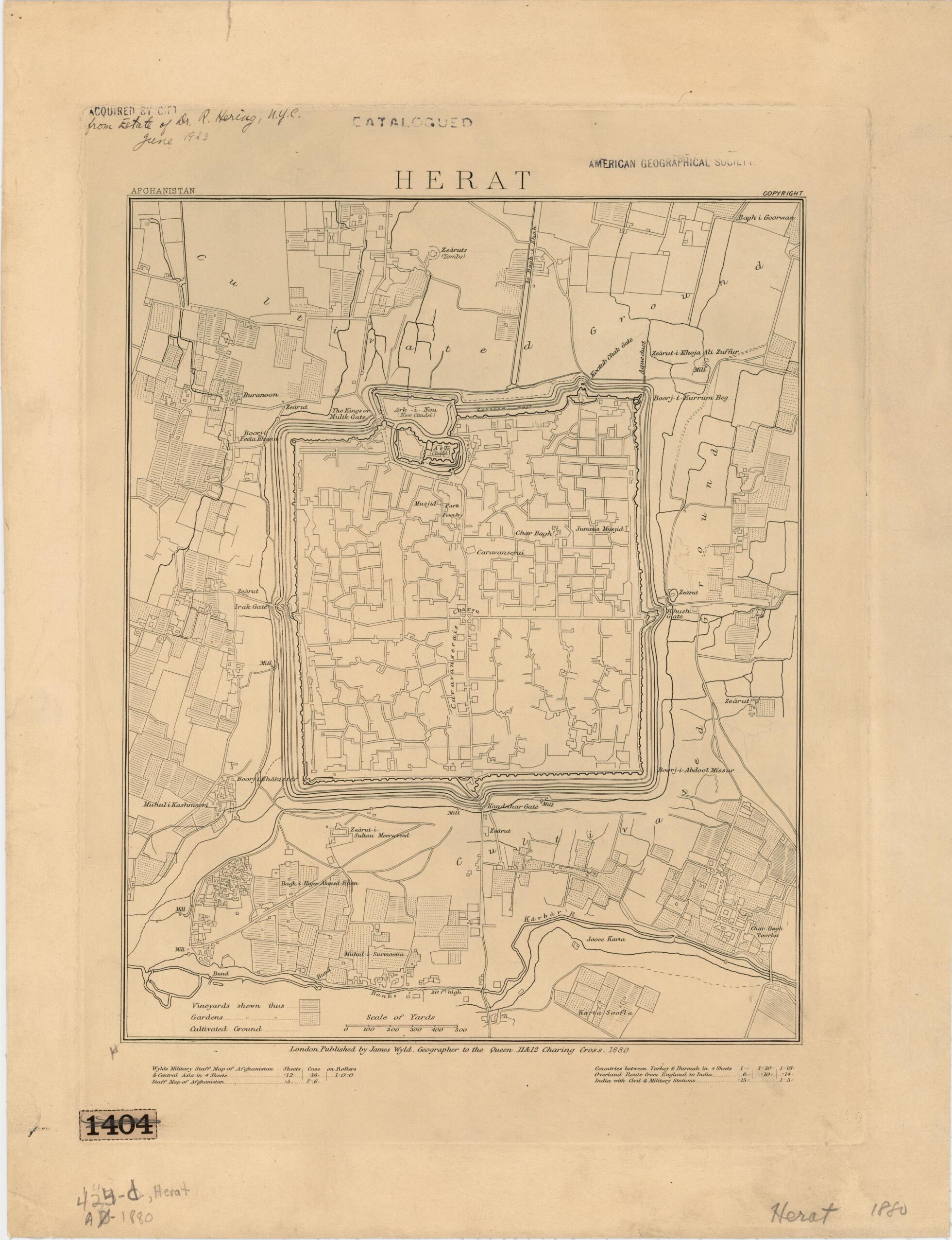 This old map of Herat, Afghanistan from 1880 was created by James Wyld in 1880