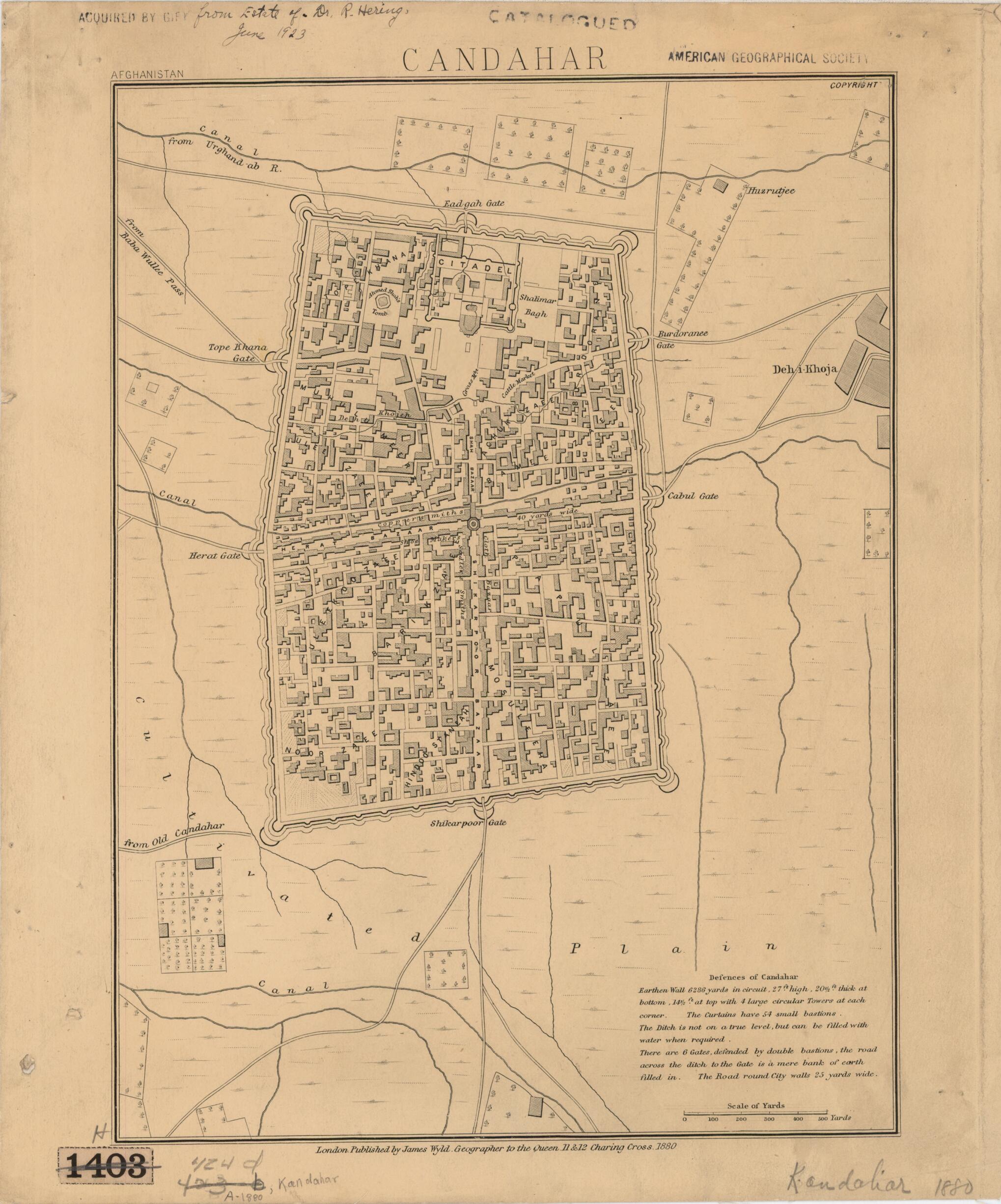 This old map of Kandahar, Afghanistan from 1880 was created by James Wyld in 1880