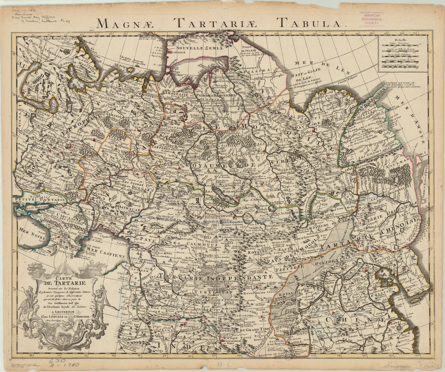 Map of the Great Tartary. Established Upon the Accounts of Several Travelers from Various Nations and Several Observations Made In That Country. (Carte De Tartarie: Dressée Sur Les Relations De Plusieurs Voyageurs De Différentes Nations Et Sur Quelq... by Relic Map Company