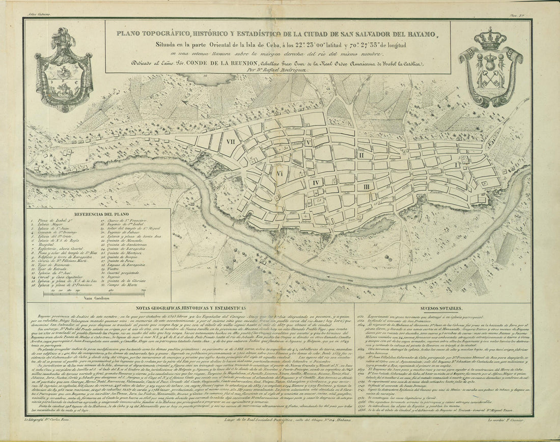 This old map of Topographical, Historical, and Statistical Map of the City of San Salvador De Bayamo. (Plano Topográfico, Histórico Y Estadístico De La Ciudad De San Salvador De Bayamo) from 1841 was created by F. Cosnier, Carlos Roca, Rafael Rodrígu