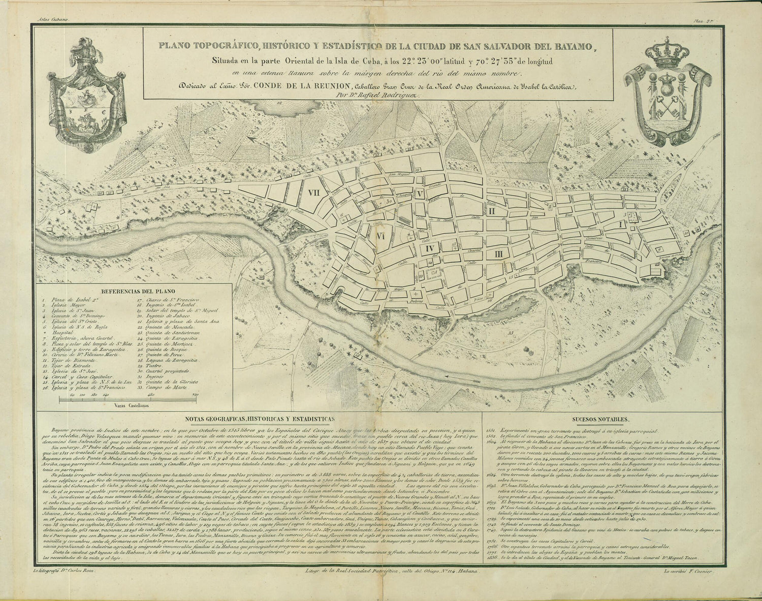 This old map of Topographical, Historical, and Statistical Map of the City of San Salvador De Bayamo. (Plano Topográfico, Histórico Y Estadístico De La Ciudad De San Salvador De Bayamo) from 1841 was created by F. Cosnier, Carlos Roca, Rafael Rodrígu