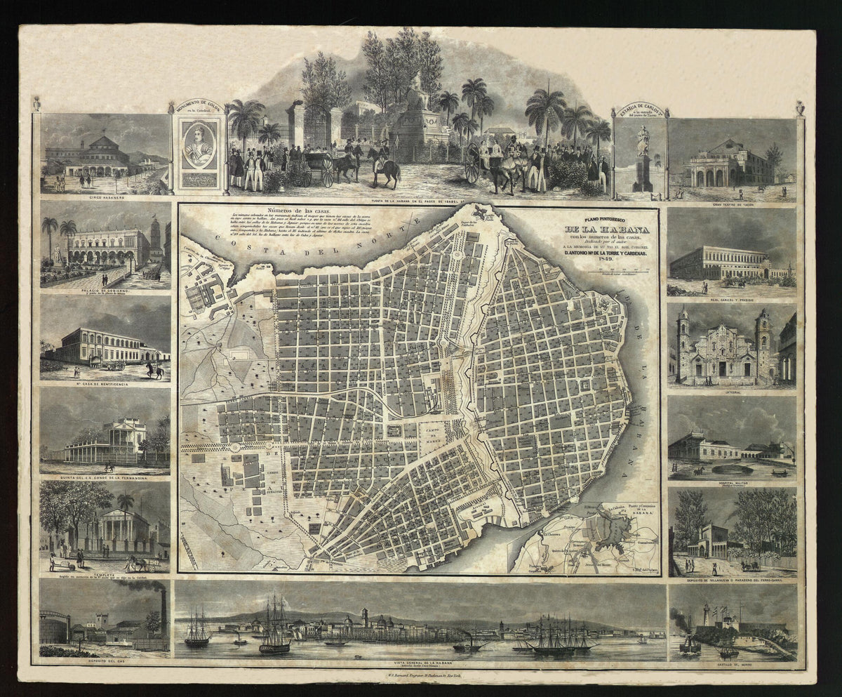 Picturesque Map of Havana With House Numbers. (Plano Pintoresco De La Habana Con Los Números De Las Casas) 1849 by Relic Map Company