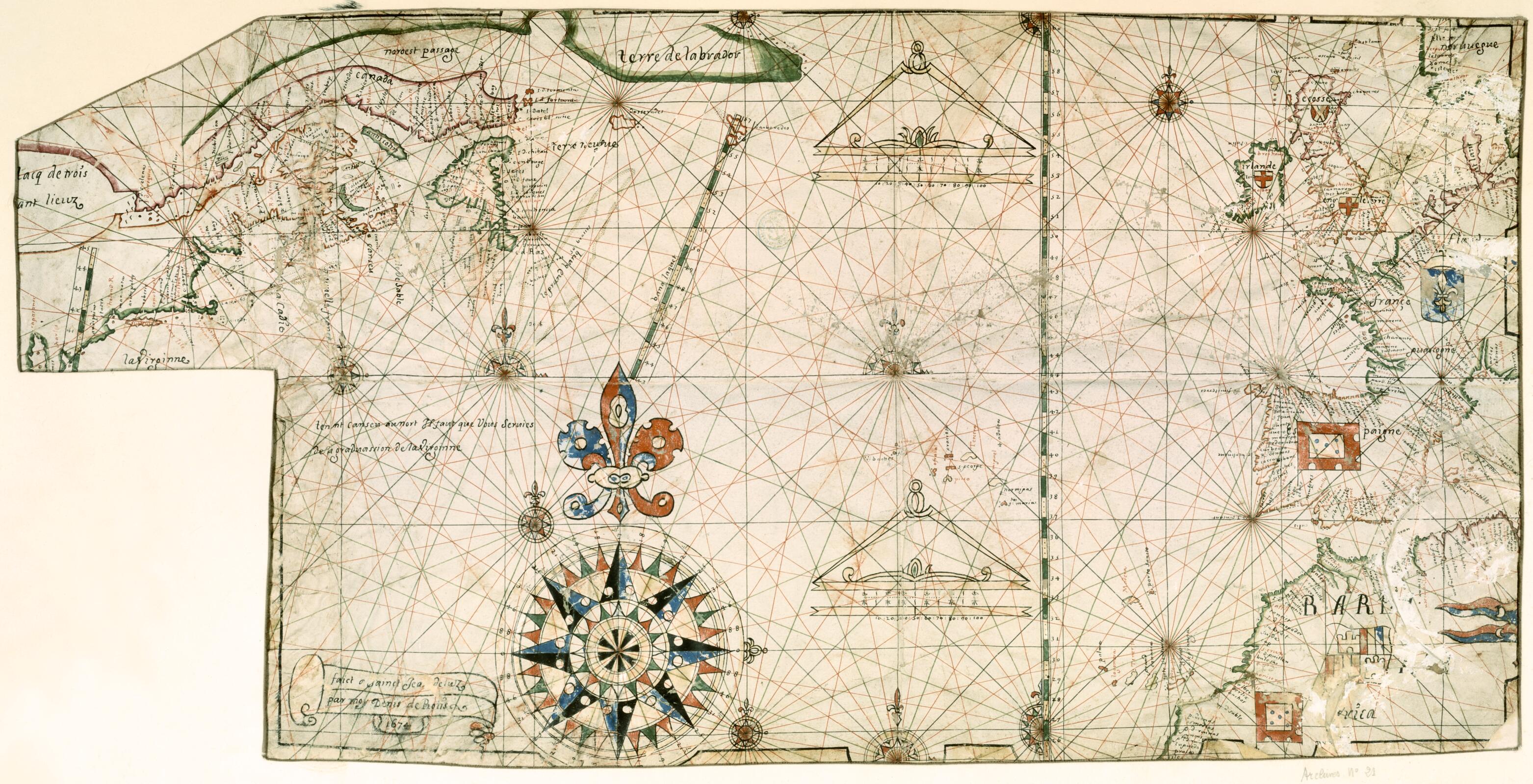 This old map of Map of the North Atlantic Ocean, from 1674 was created by Denis De Rotis in 1674