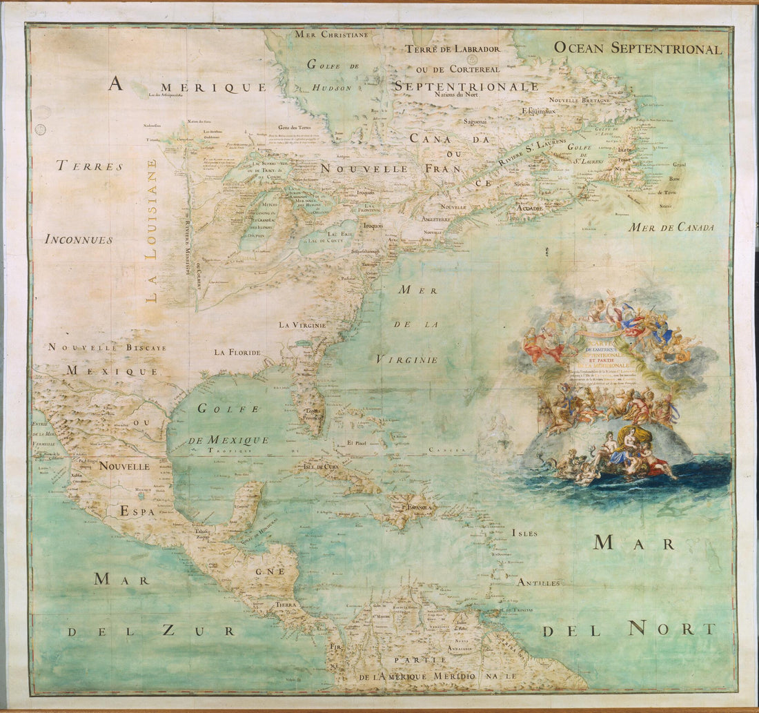 This old map of Map of Northern America and Part of Southern America from the Mouth of the Saint Lawrence River to Cayenne Island With the New Discoveries of the Mississippi River Or Colbert River. (Carte De L&