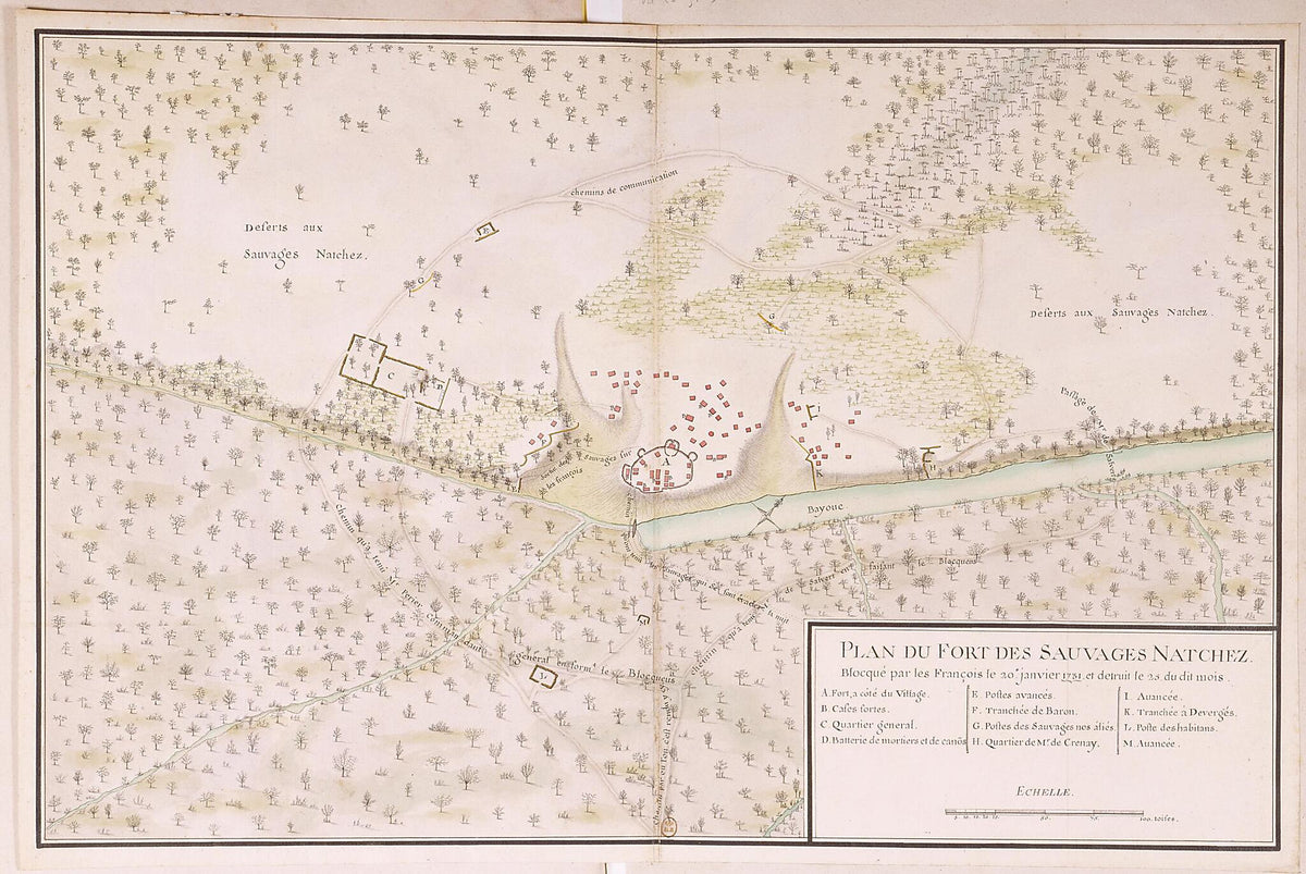 Plan of the Natchez Fort, Blockaded by the French On January 20, 1731, and Destroyed On the 25th of Said Month. (Plan Du Fort Des Sauvages Natchez Blocqué Par Les François Le 20e Janvier 1731 Et Détruit Le 25 Du Dit Mois) by Relic Map Company