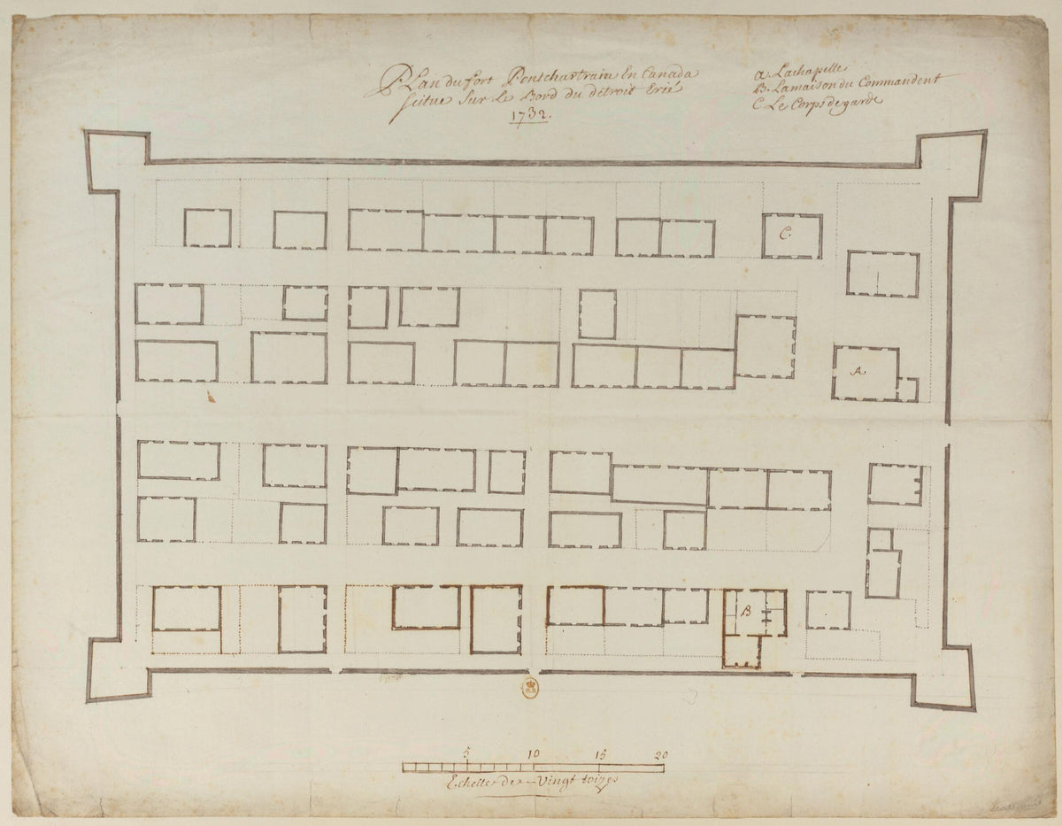Map of Fort Pontchartrain In Canada, On the Strait of Lake Erie. (Plan Du Fort Pontchartrain En Canada Situé Sur Le Bord Du Détroit Erié) 1732 by Relic Map Company
