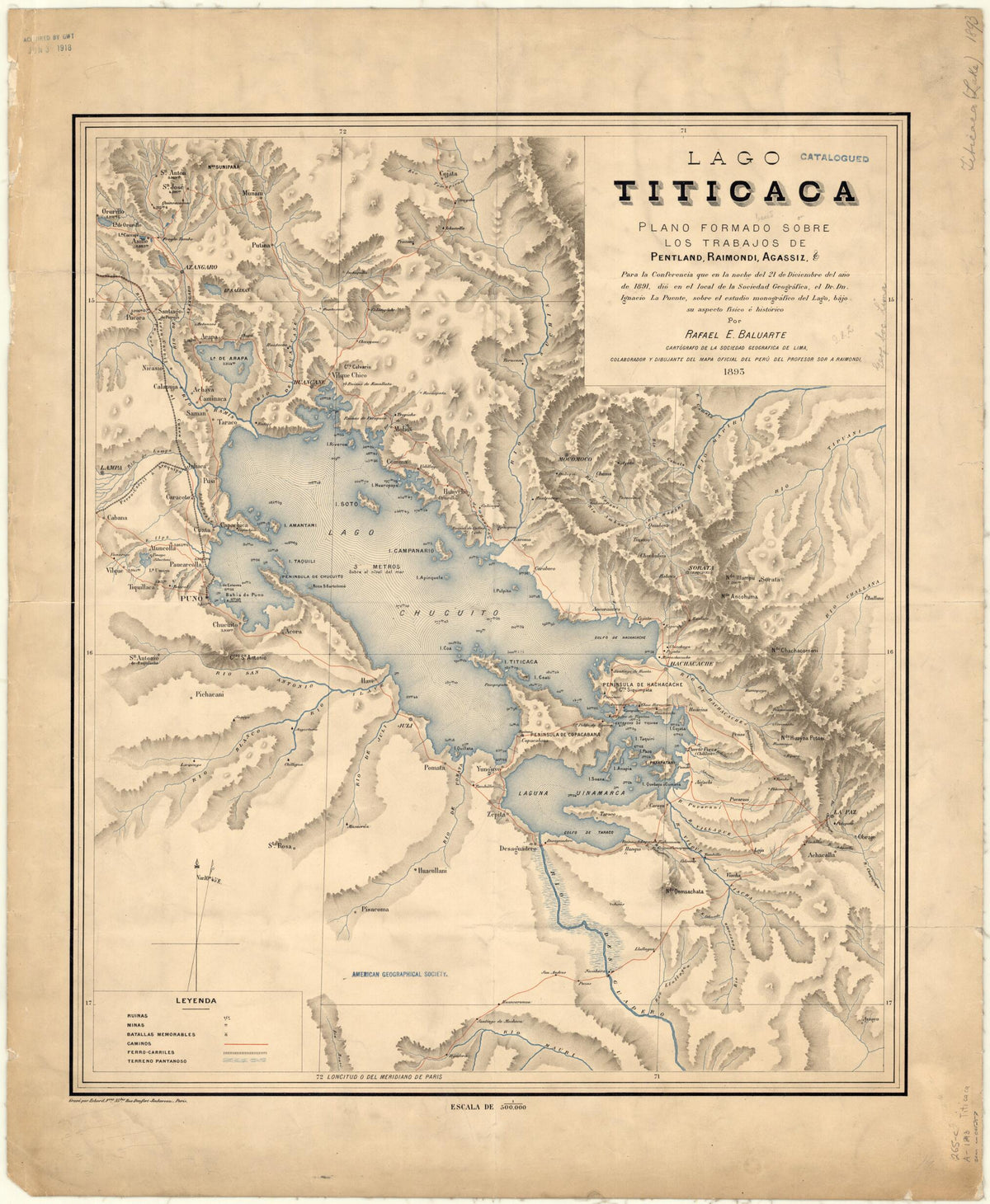 Lake Titicaca. (Lago Titicaca) 1893 by Relic Map Company