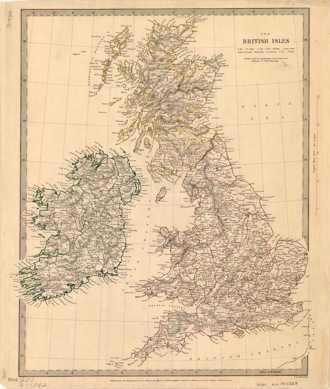 This old map of The British Isles from 1842 was created by  J. &amp; C. Walker,  Society for the Diffusion of Useful Knowledge (Great Britain) in 1842
