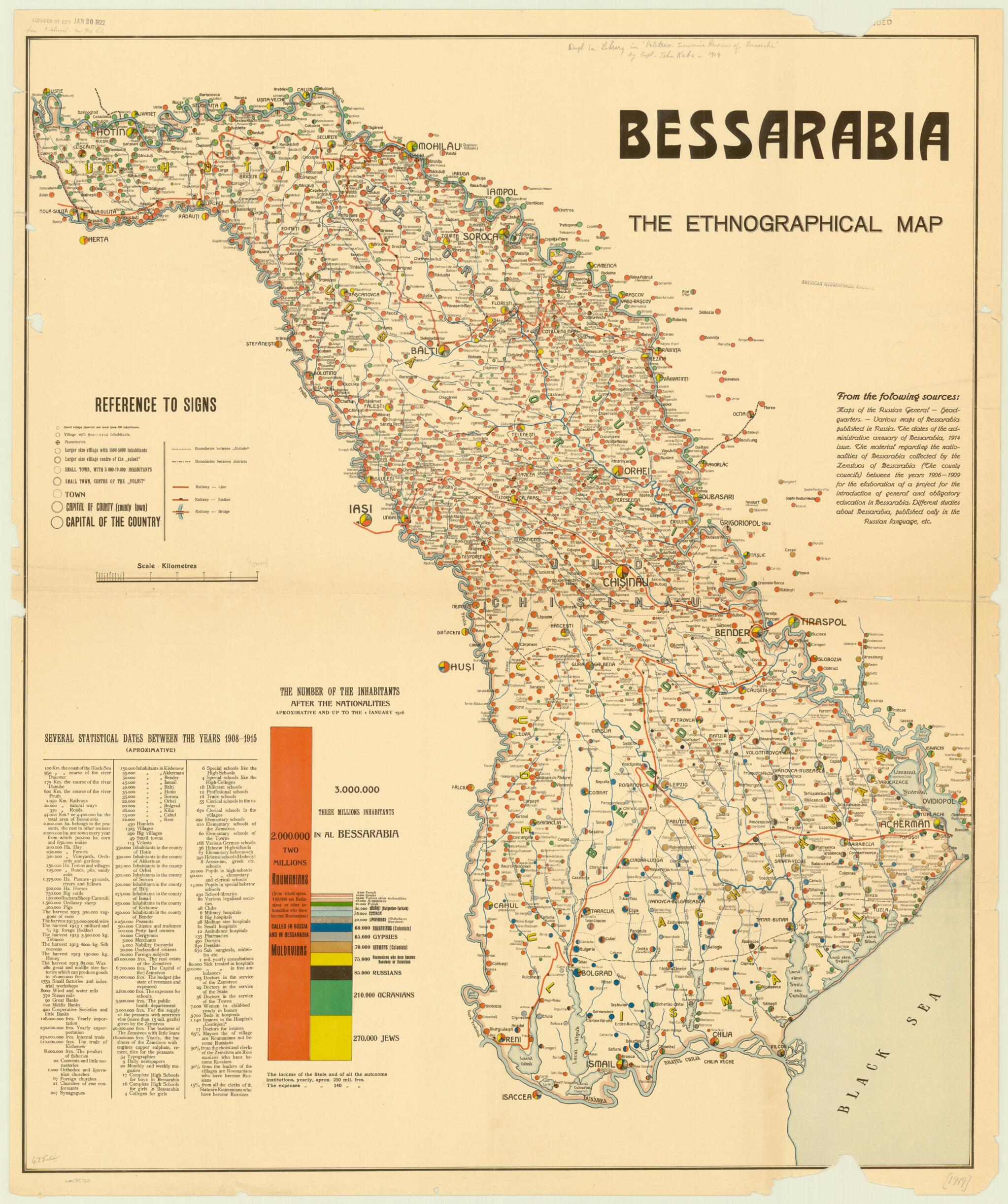 This old map of Bessarabia, the Ethnographical Map from 1919 was created by  American Relief Administration, John Kaba in 1919