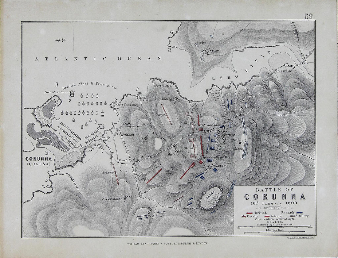 This old map of Battle of Corunna. 16th January 1809. (Battle of Corunna : 16th January 1809) from 1848 was created by Archibald Alison, Alexander Keith Johnston, William Johnston in 1848