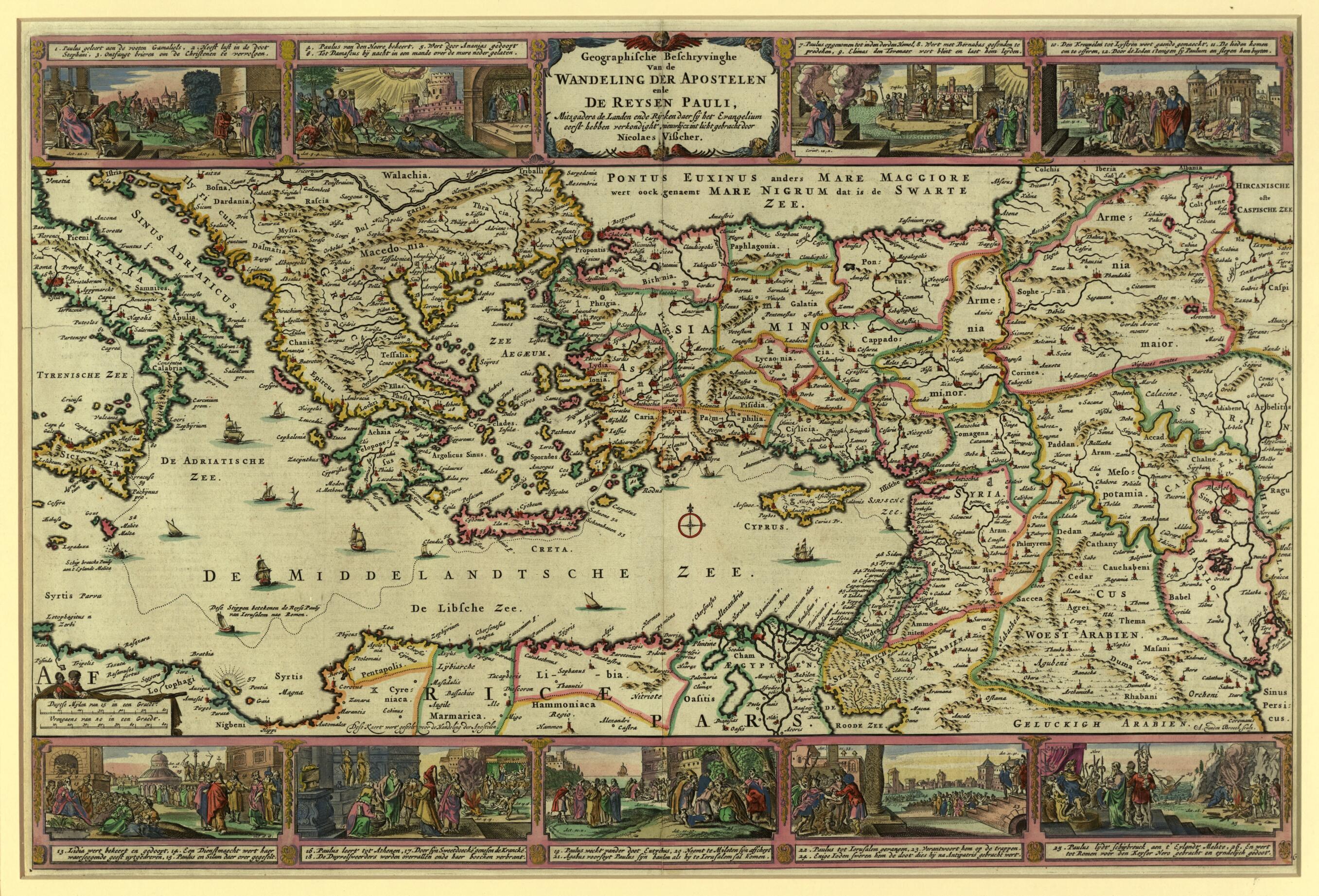 This old map of Geographic Description of the Travels of the Apostles and the Journeys of Paul, Together With the Countries and Empires Where They First Preached the Gospel. (Geographische Beschryvinghe Van De Wandeling Der Apostelen Ende De Reysen Pauli