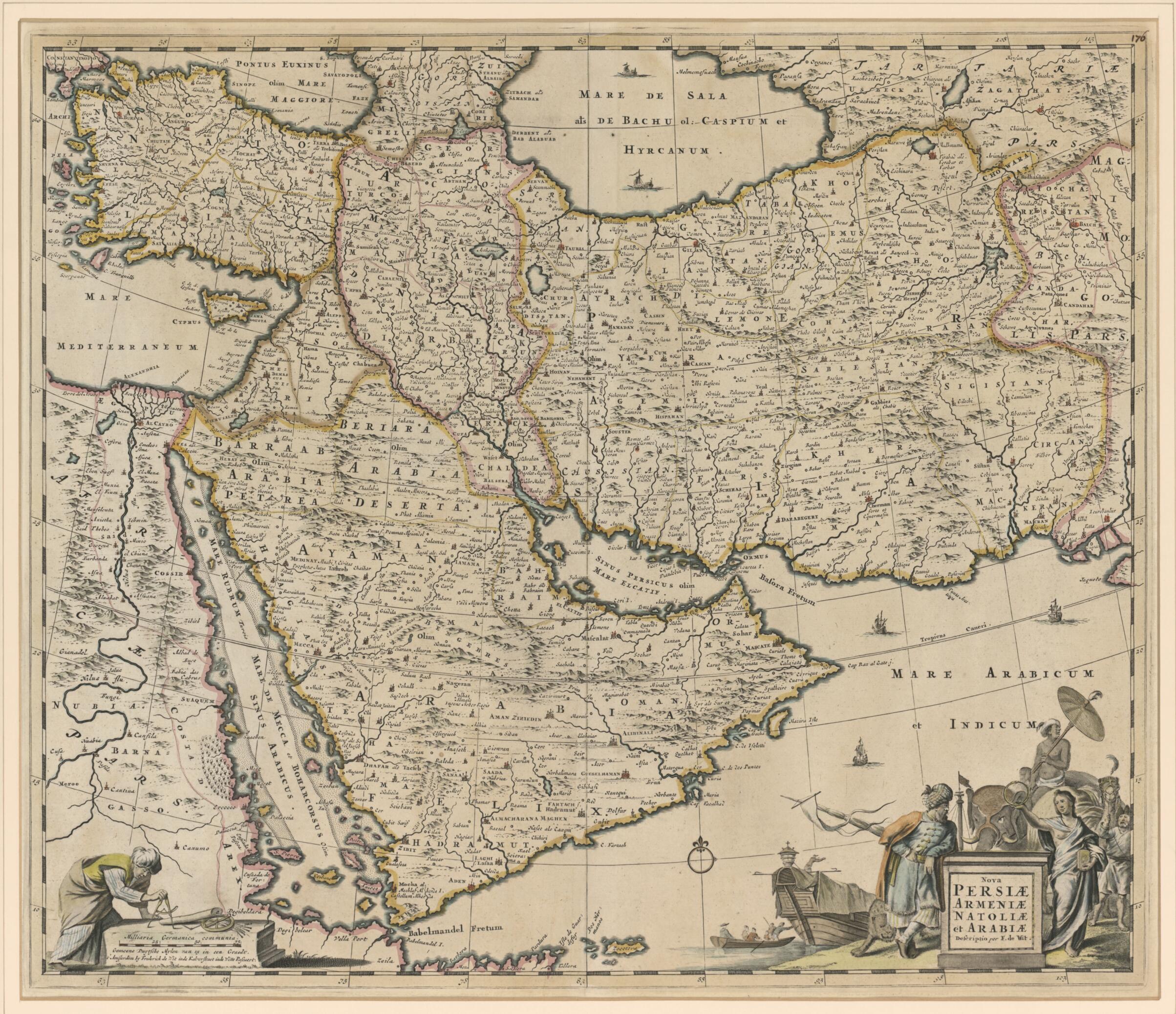 This old map of New Persia, Armenia, Anatolia and Arabia. (Nova Persiæ, Armeniæ, Natoliæ, Et Arabiæ) from 1666 was created by Nicolas Sanson, Frederik De Wit in 1666