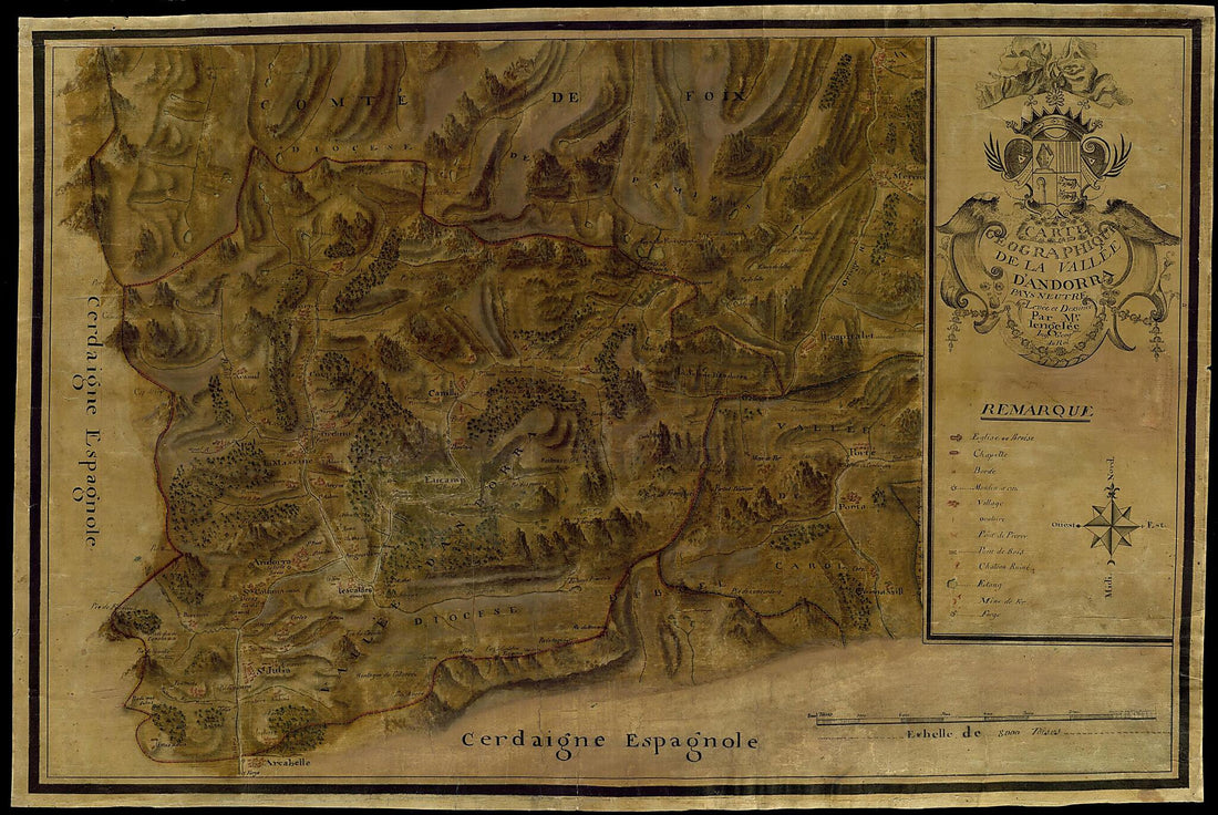 This old map of Geographical Chart of the Valleys of Andorra. (Carte Geographique De La Vallée D&