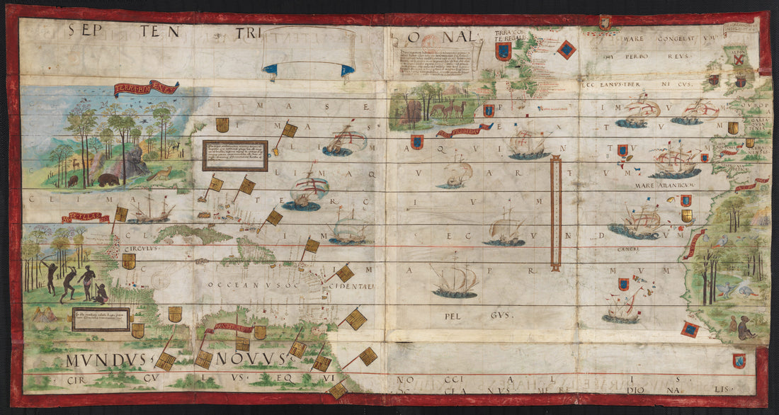 This old map of Nautical Atlas of the World, Folio 6 Recto, North Atlantic Ocean from 1519 was created by António De Holanda, Lopo Homem, King of Portugal Manuel I, Jorge Reinel, Pedro Reinel in 1519