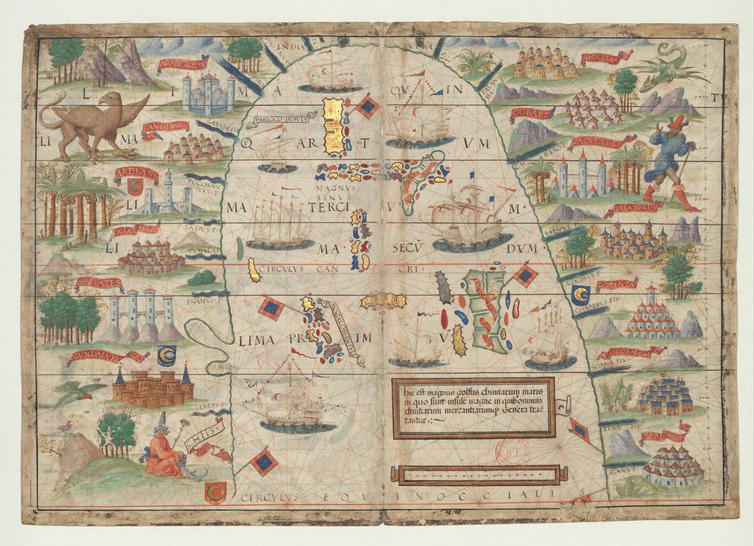 This old map of Nautical Atlas of the World, Folio 4 Recto, Magnus Sinus and Folio 4 Verso, China Sea With the Moluccas from 1519 was created by António De Holanda, Lopo Homem, King of Portugal Manuel I, Jorge Reinel, Pedro Reinel in 1519