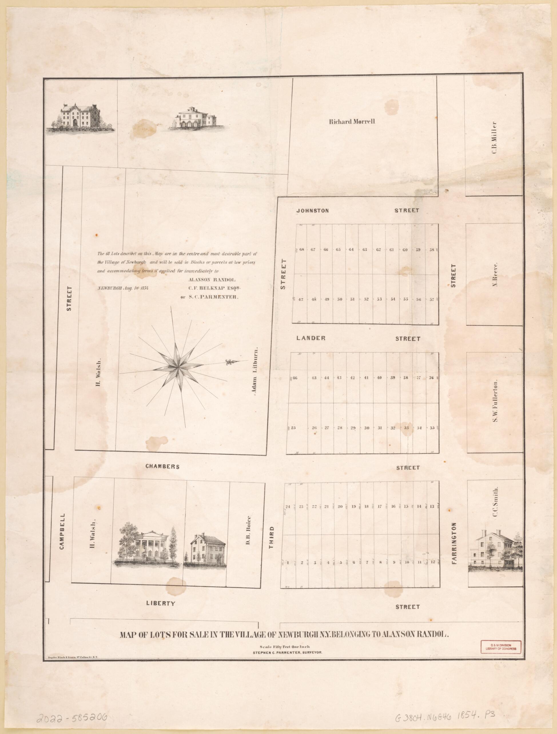 This old map of Map of Lots for Sale In the Village of Newburgh New York Belonging to Alanson Randol from 1854 was created by Stephen C. Parmenter in 1854