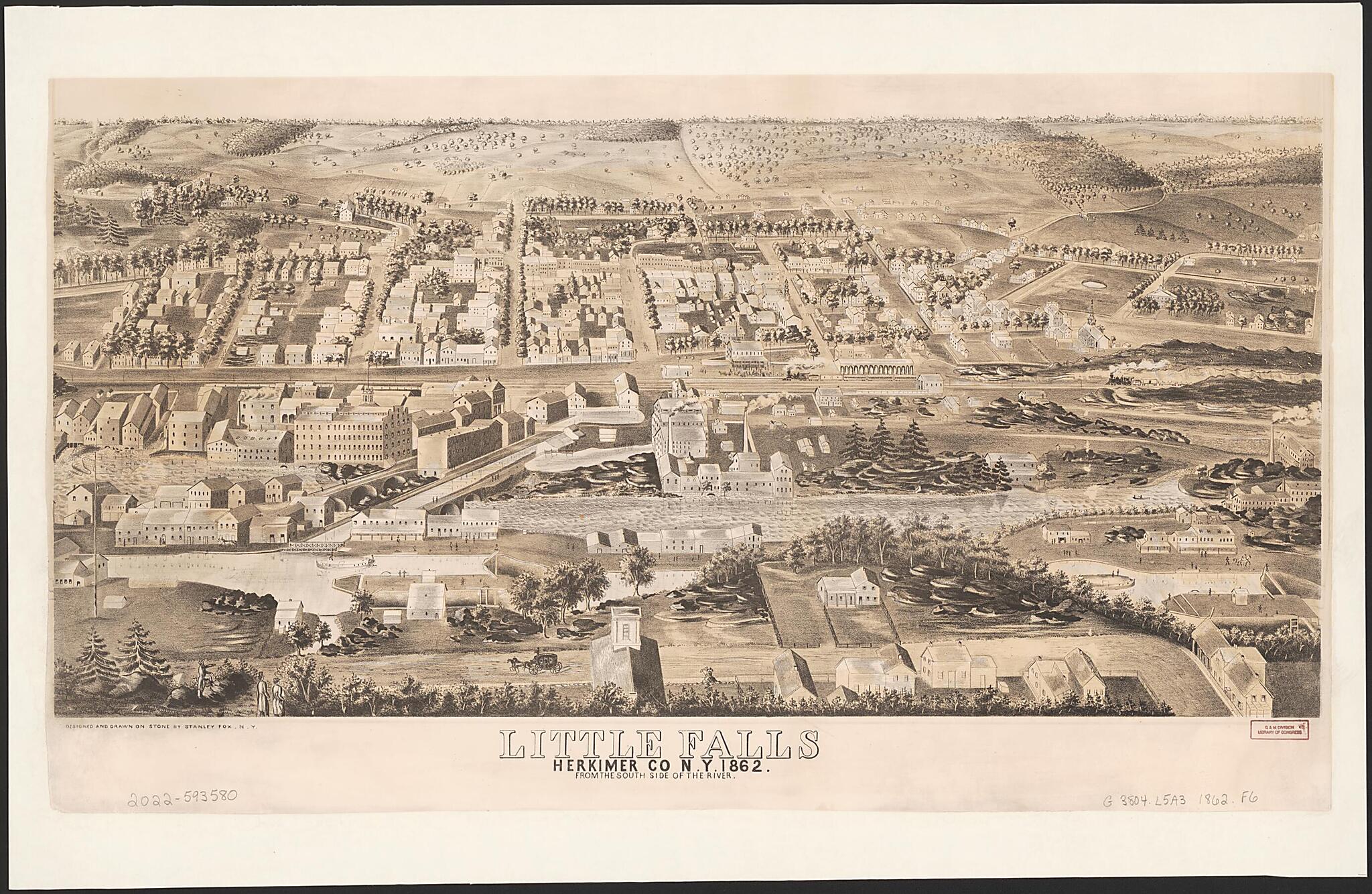 This old map of Little Falls, Herkimer Co New York from 1862 : from South Side of the River was created by Stanley Fox in 1862