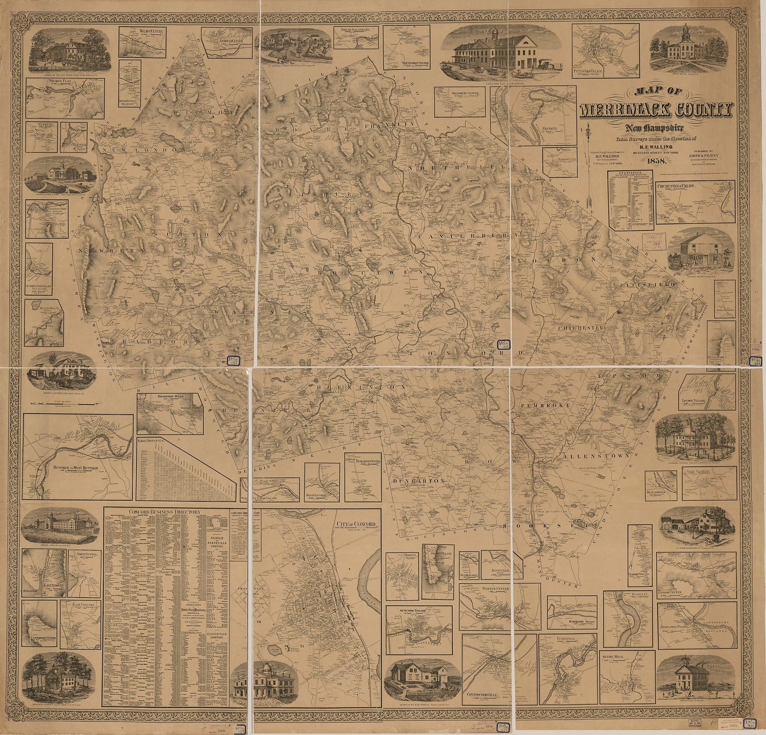 This old map of Map of Merrimack County, New Hampshire from 1858 was created by  H.F. Walling&