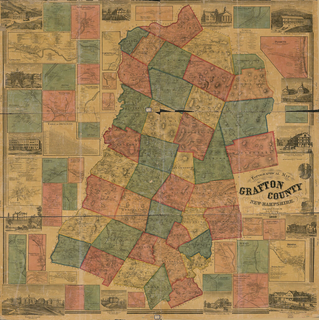 This old map of Topographical Map of Grafton County, New Hampshire (Grafton County, New Hampshire) from 1860 was created by Mason &amp; Co Smith, Henry Francis Walling in 1860
