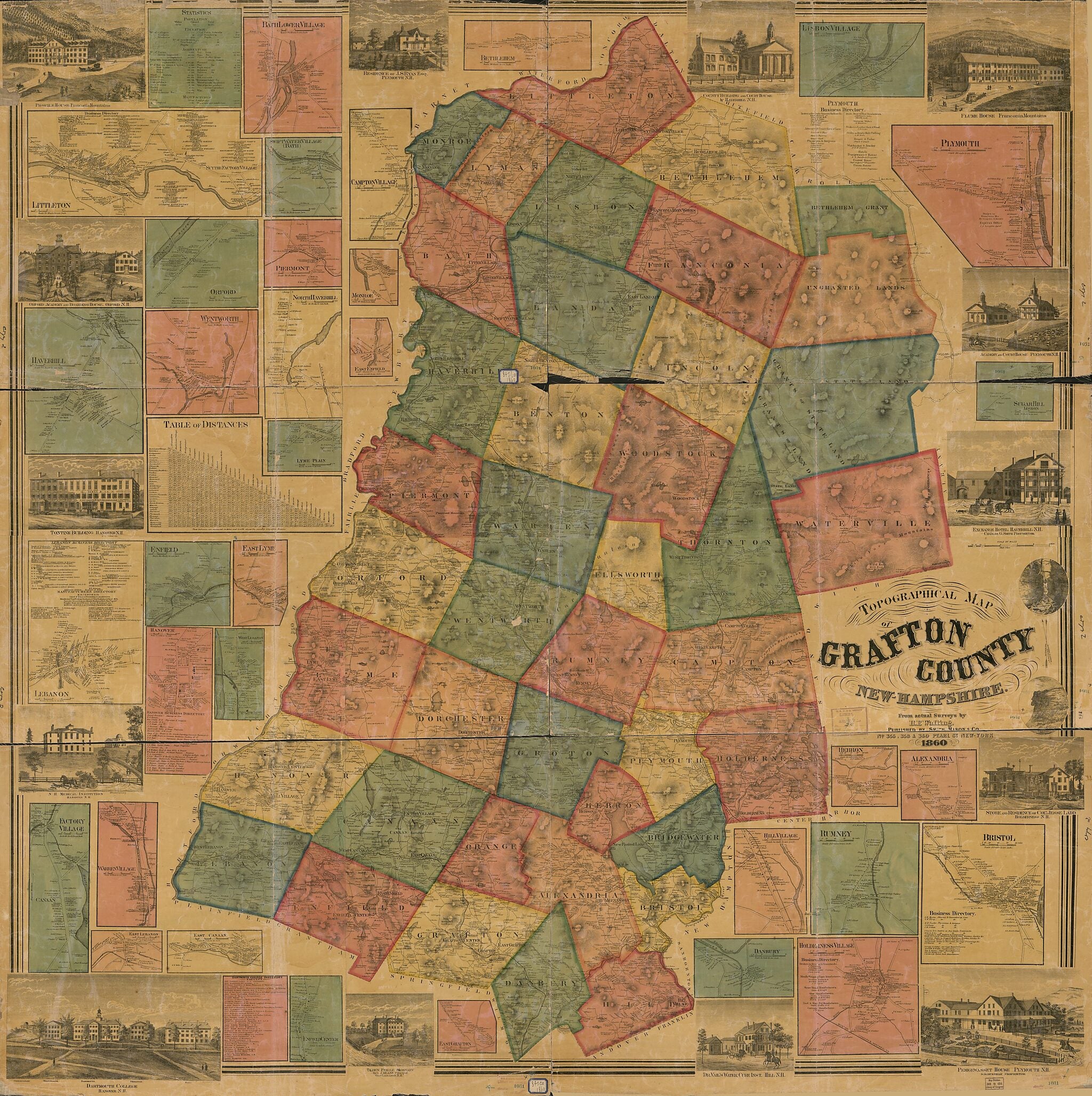 This old map of Topographical Map of Grafton County, New Hampshire (Grafton County, New Hampshire) from 1860 was created by Mason &amp; Co Smith, Henry Francis Walling in 1860