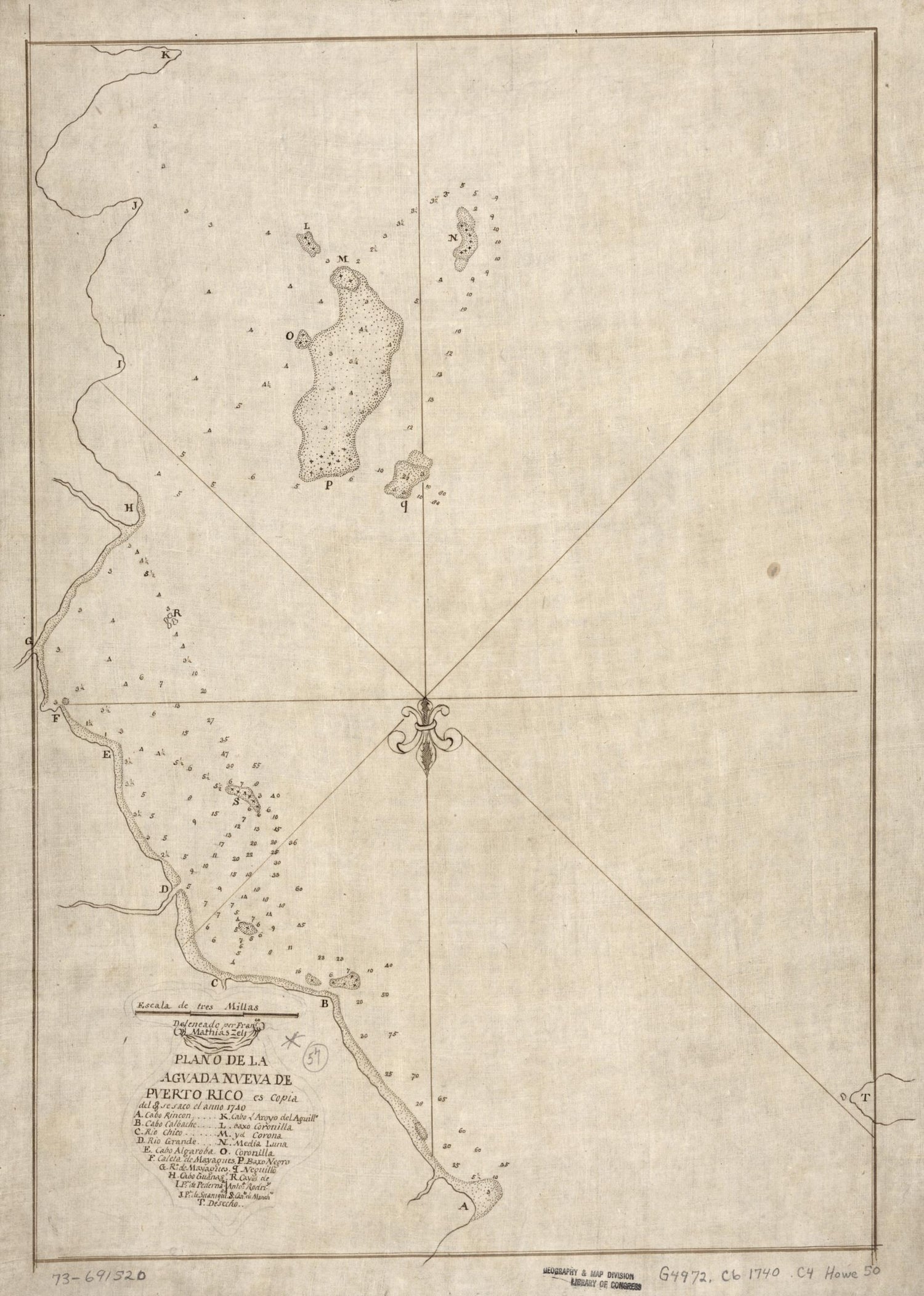 This old map of Plano De La Agvada Nveva De Pverto Rico Es Copia Del.. Sesaco El Anno from 1740 was created by Francisco Mathias Celi in 1740