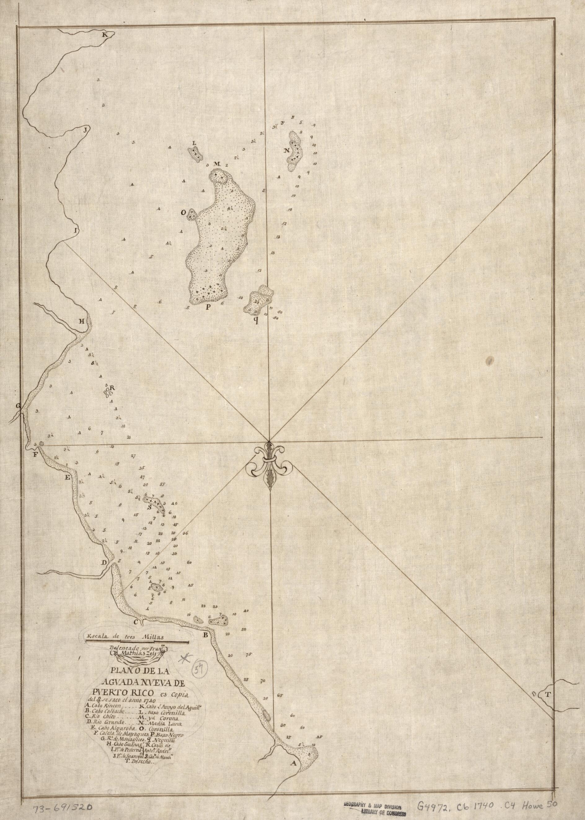 This old map of Plano De La Agvada Nveva De Pverto Rico Es Copia Del.. Sesaco El Anno from 1740 was created by Francisco Mathias Celi in 1740
