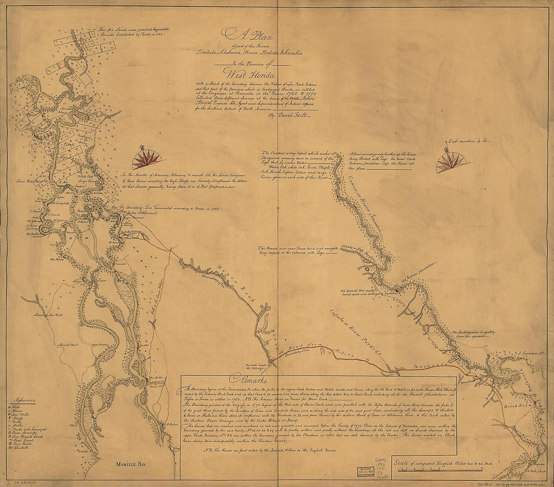 This old map of A Plan of Part of the Rivers Tombecbe, Alabama, Tensa, Perdido, &amp; Scambia In the Province of West Florida; With a Sketch of the Boundary Between the Nation of Upper Creek Indians and That Part of the Province Which Is Contigious Thereto, 