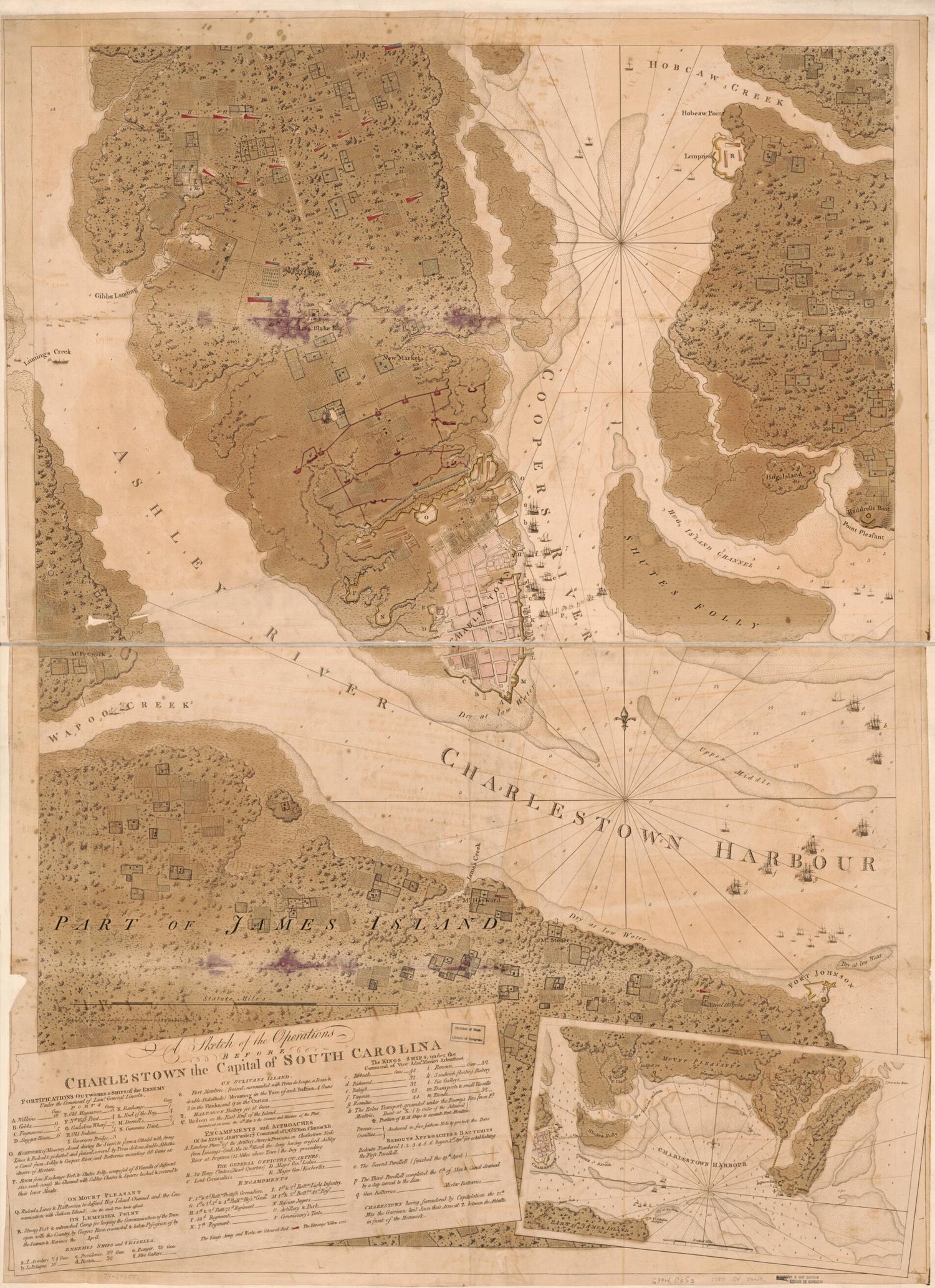 This old map of A Sketch of the Operations Before Charlestown, the Capital of South Carolina from 1780 was created by Joseph F. W. (Joseph Frederick Wallet) Des Barres in 1780