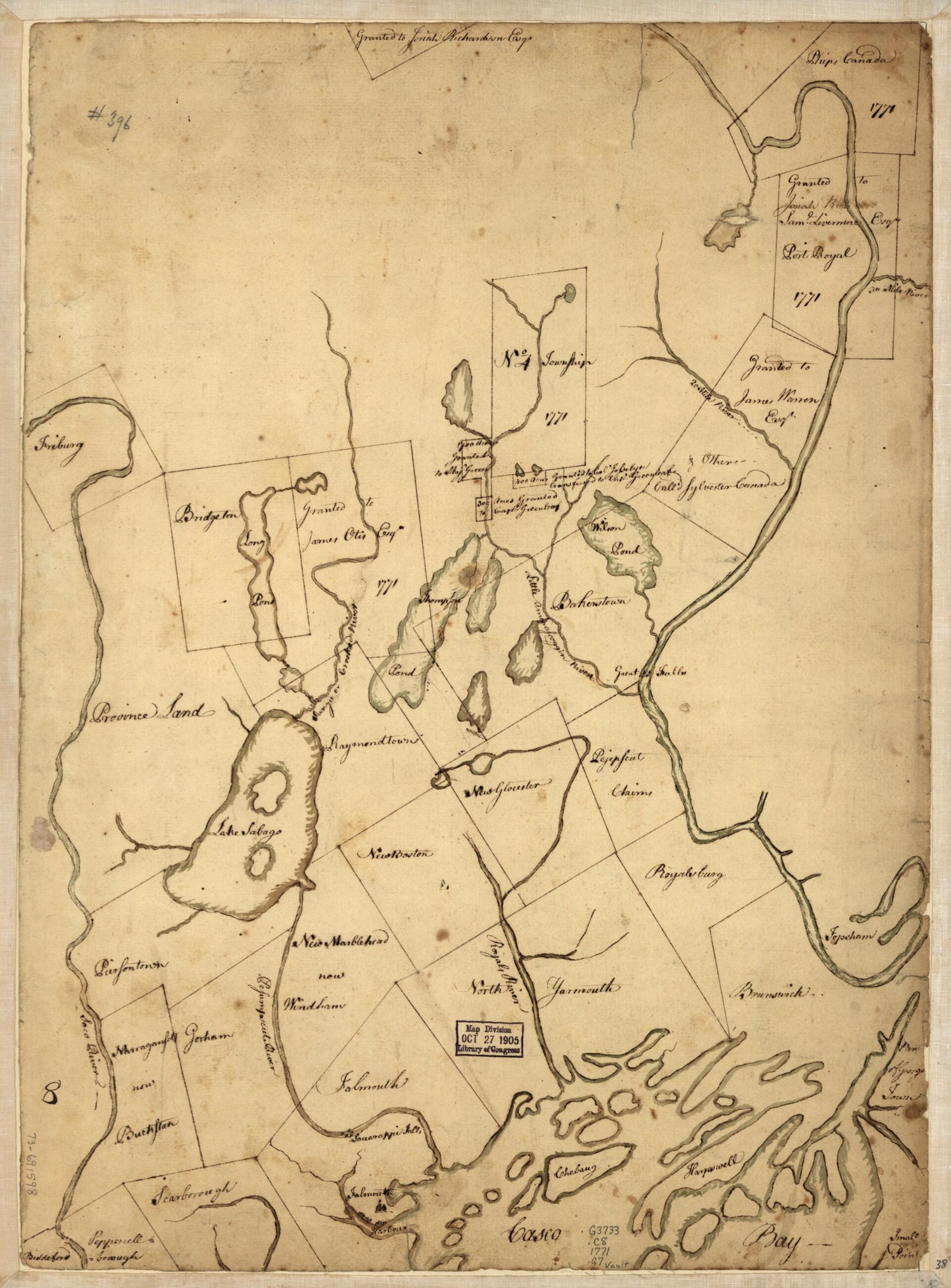 This old map of Part of Oxford and Cumberland Counties, Maine from 1771 was created by S. Greenleaf in 1771