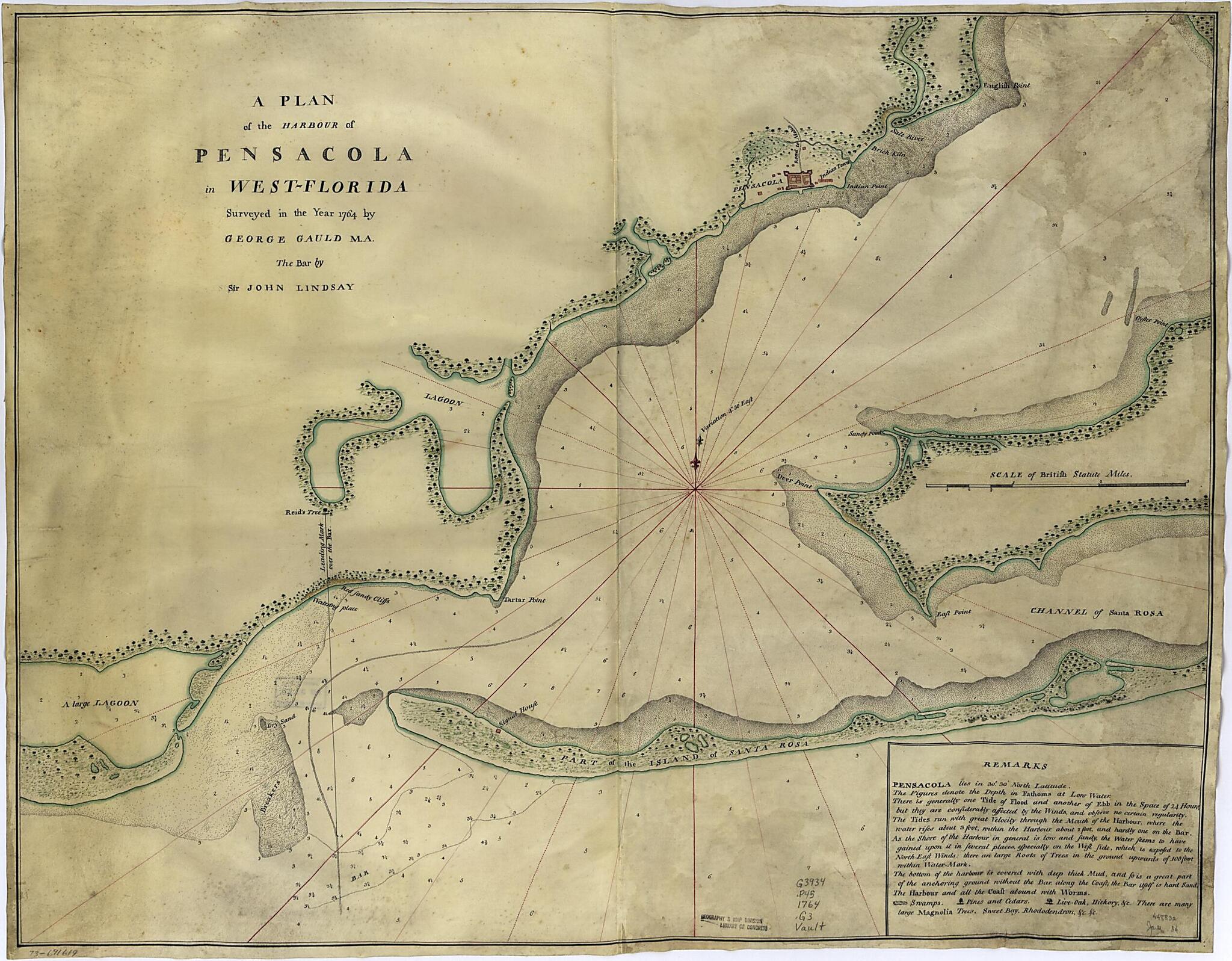 This old map of Florida from 1764 was created by George Gauld, John Lindsay in 1764
