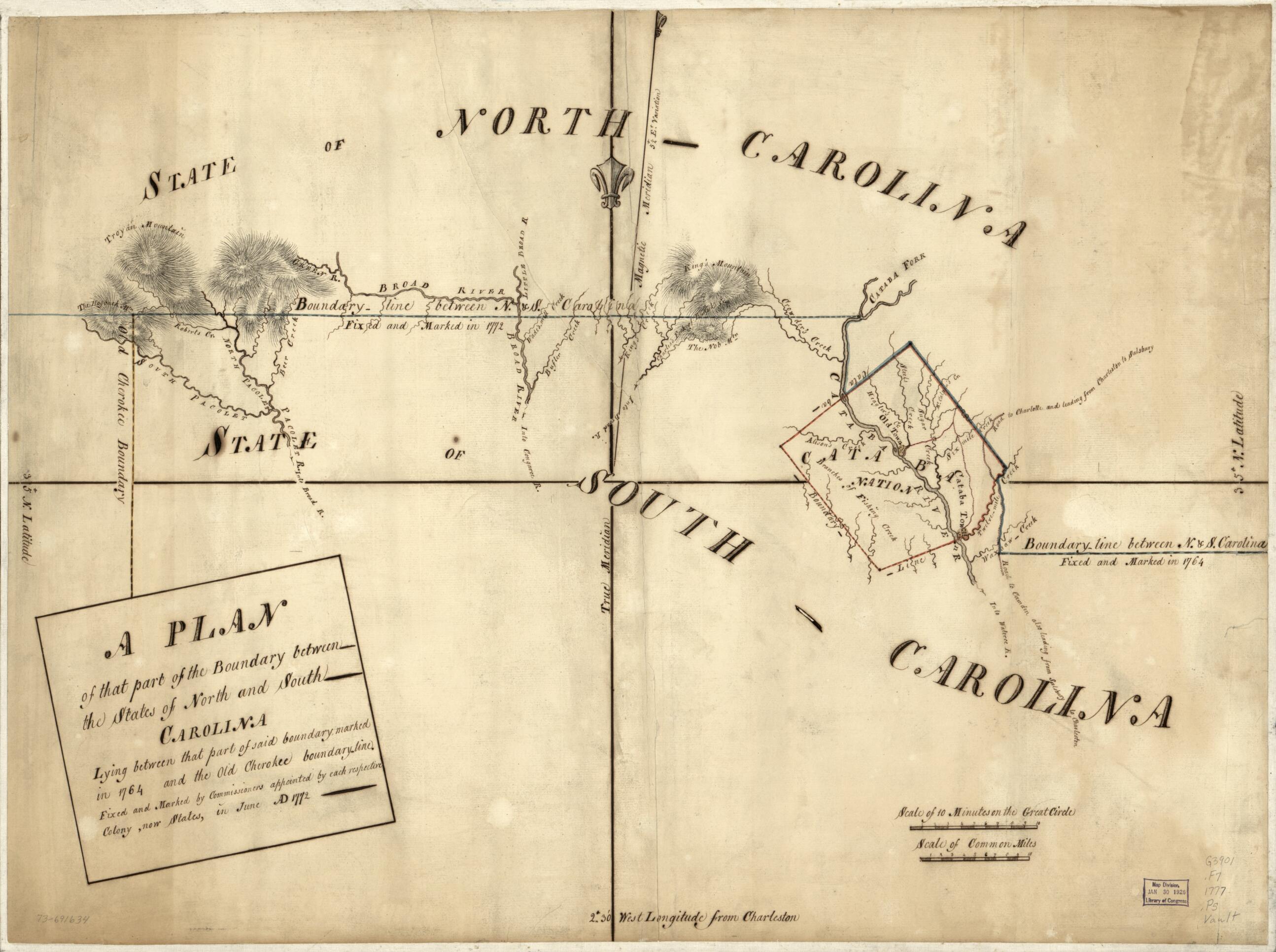 This old map of A Plan of That Part of the Boundary Between the States of North and South Carolina, Lying Between That Part of Said Boundary Marked In 1764 and the Old Cherokee Boundary Line. Fixed and Marked by Commissioners Appointed by Each Respective