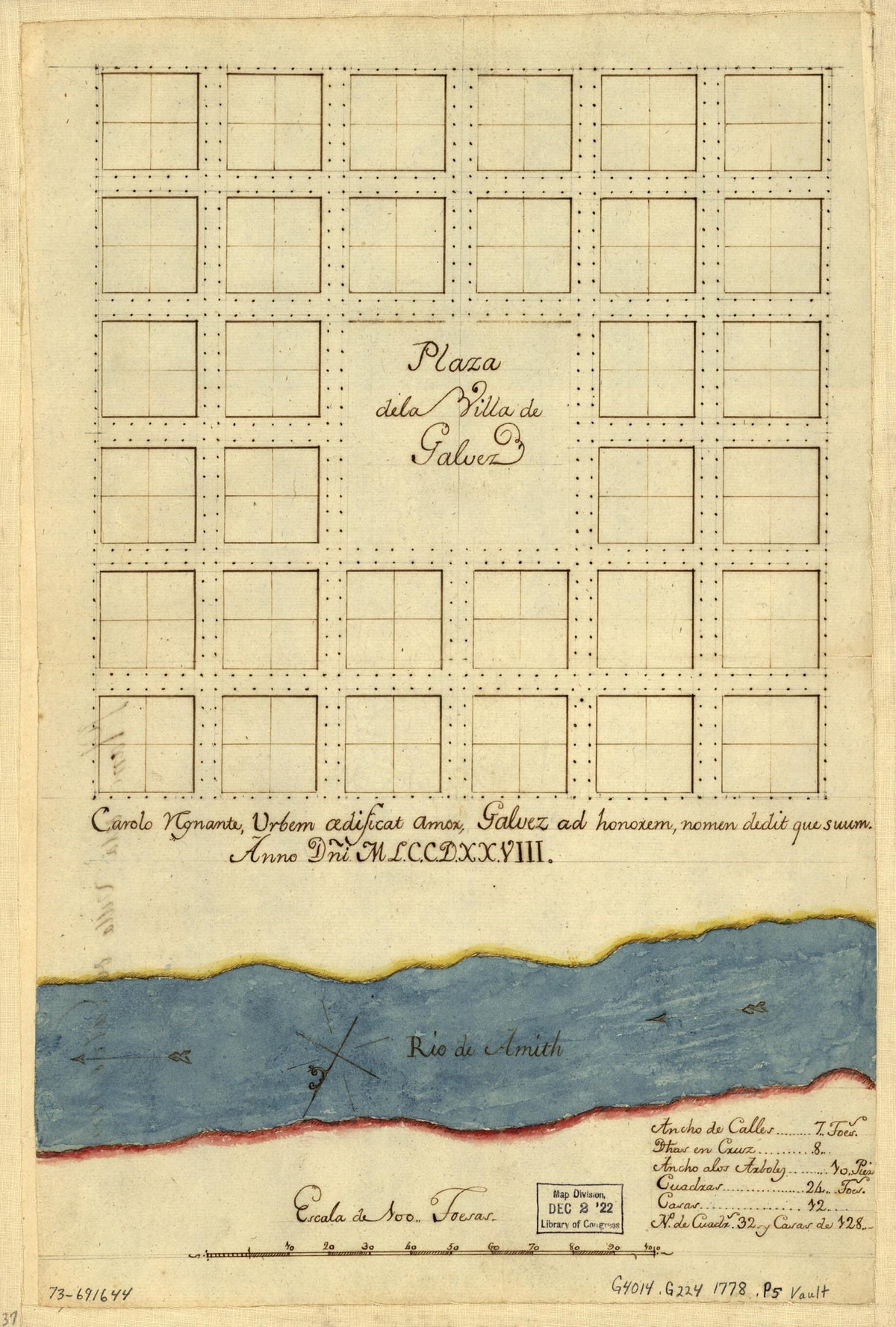 Plaza De La Villa De Galvez 1778 by Relic Map Company