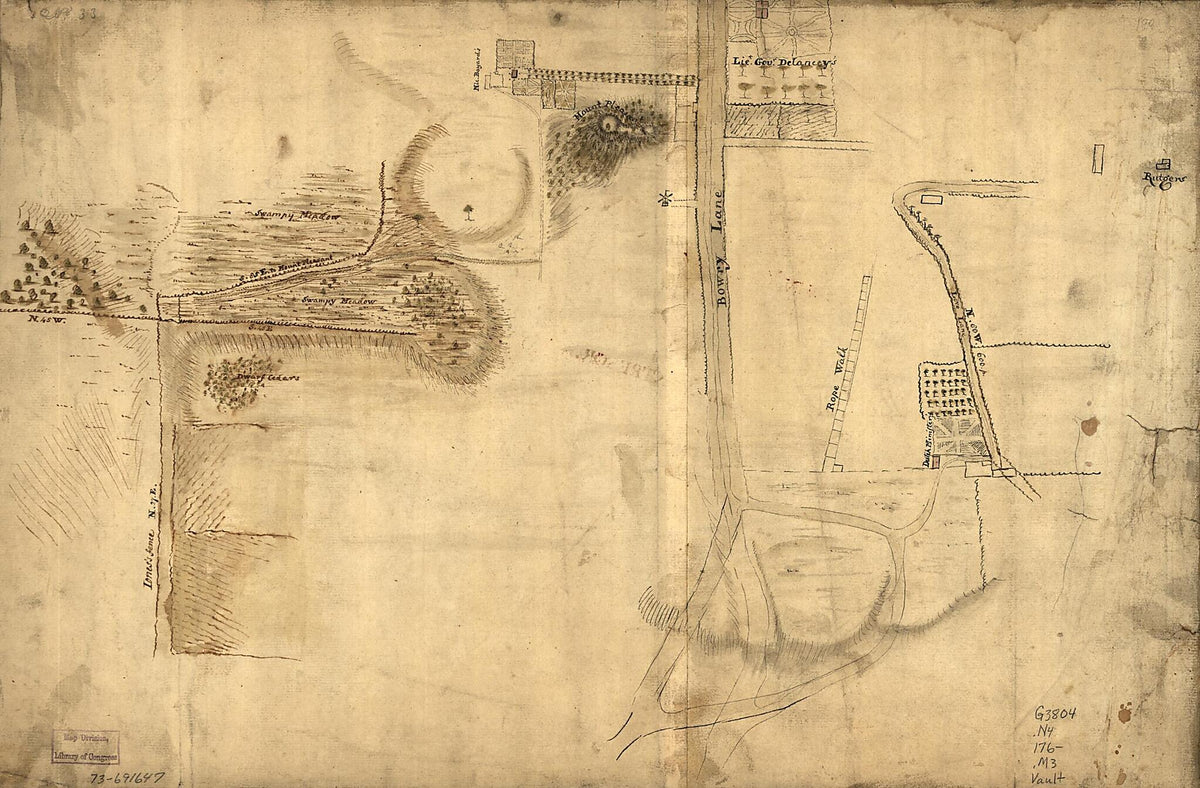 Map Showing the Bowery Lane Area of Manhattan 1760 by Relic Map Company