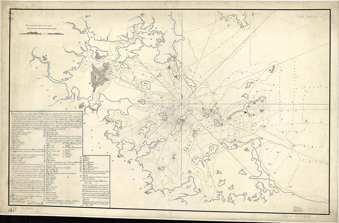 This old map of Puerto Del Boston from 1780 was created by Josef Del Campo in 1780