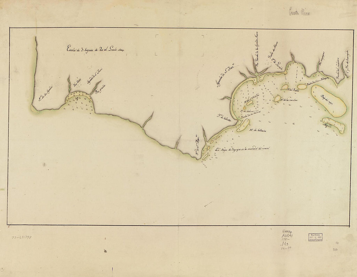 Map Showing Coast In the Regions of Aguadilla, Añasco, and Mayagüez 1780 by Relic Map Company