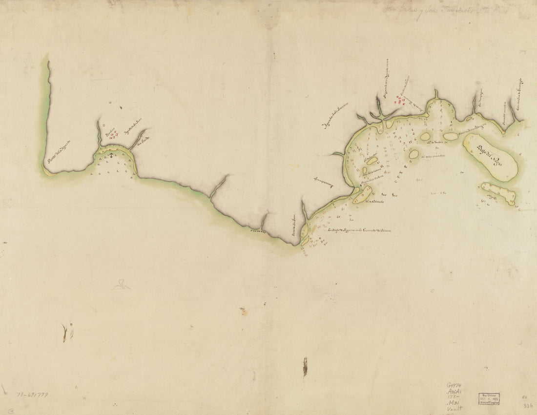 This old map of Map Showing Coast In the Regions of Aguadilla, Añasco, and Mayagüez from 1780 was created by  in 1780