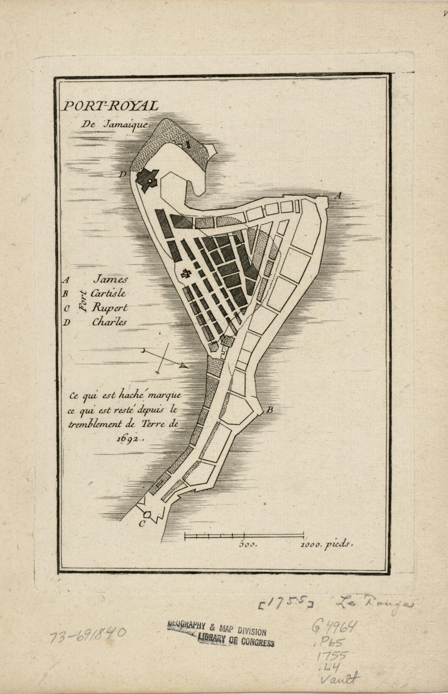 This old map of Royal De Jamaique from 1755 was created by  Louis in 1755