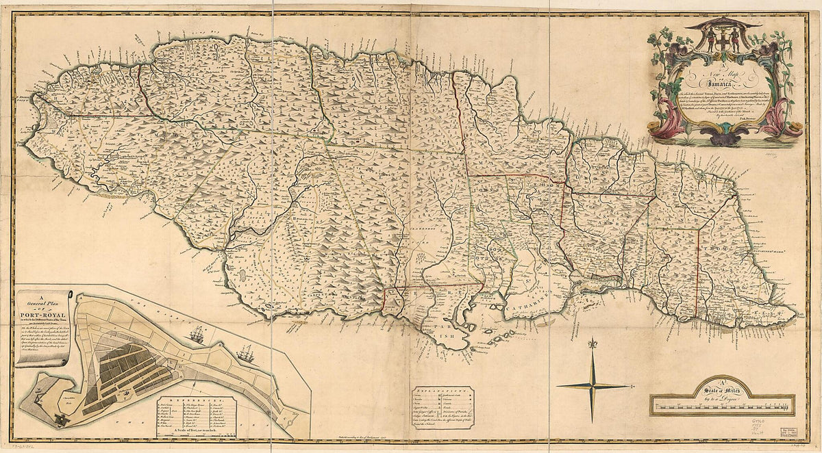 A New Map of Jamaica; In Which the Several Towns, Forts, and Settlements, Are Accurately Laid Down As Well As Ye Situations &amp; Depts. of Ye Most Noted Harbours &amp; Anchoring Places 1755 by Relic Map Company
