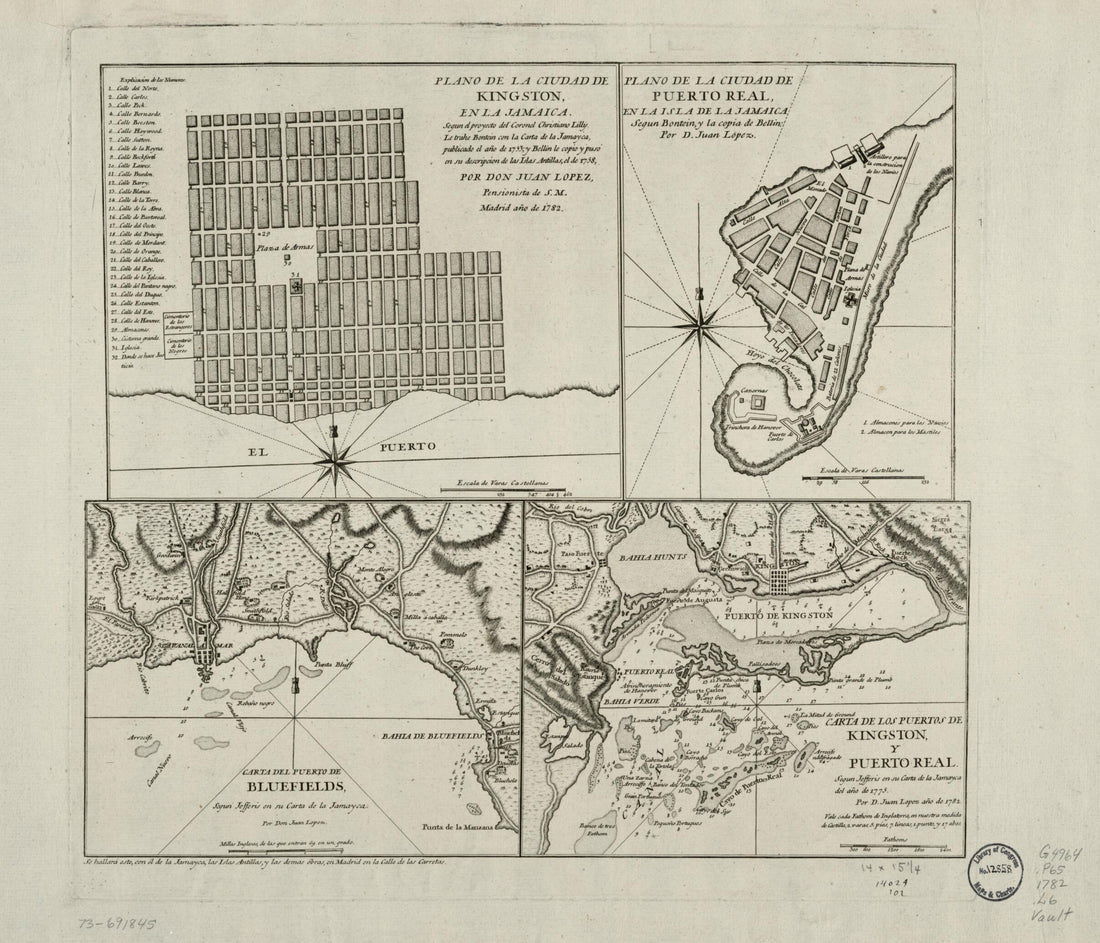 This old map of Plano De La Ciudad De Puerto Real, En La Isla De La Jamaica from 1782 was created by Juan López in 1782