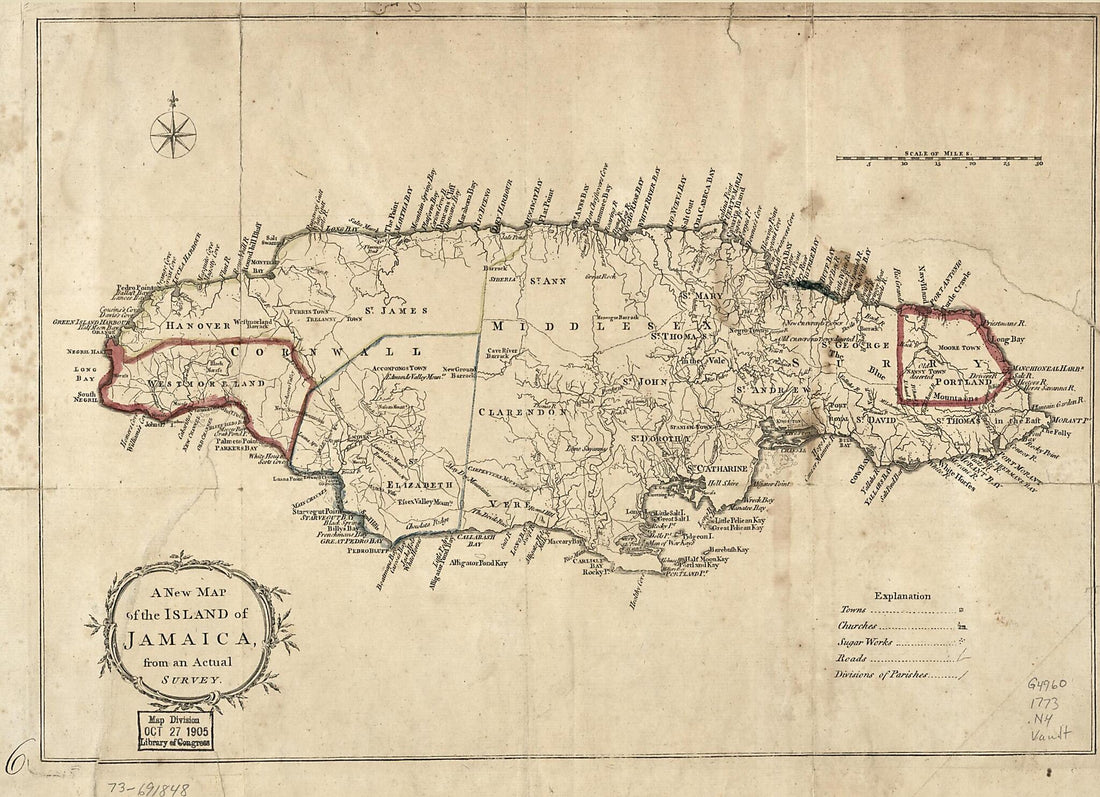 This old map of A New Map of the Island of Jamaica, from an Actual Survey from 1773 was created by  in 1773