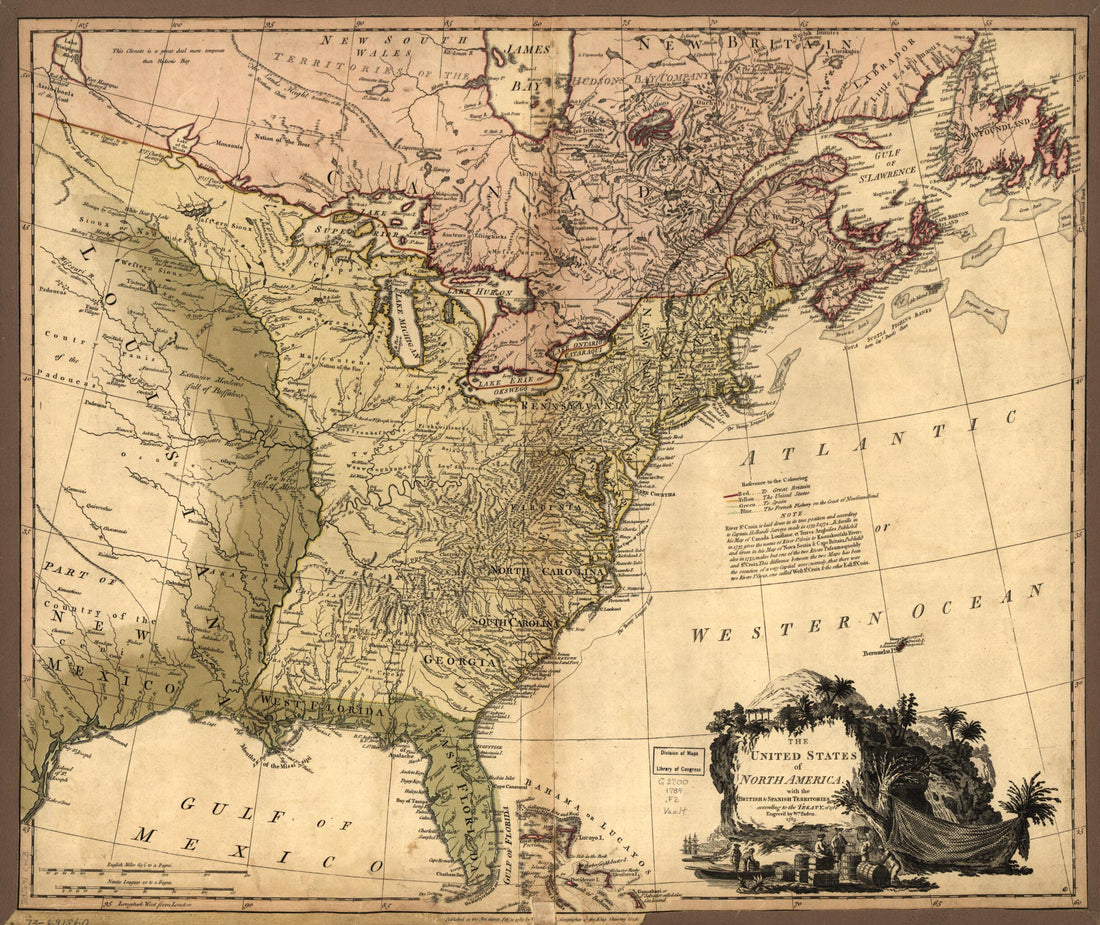 This old map of The United States of North America, With the British &amp; Spanish Territories According to the Treaty of 1784 from 1785 was created by William Faden in 1785