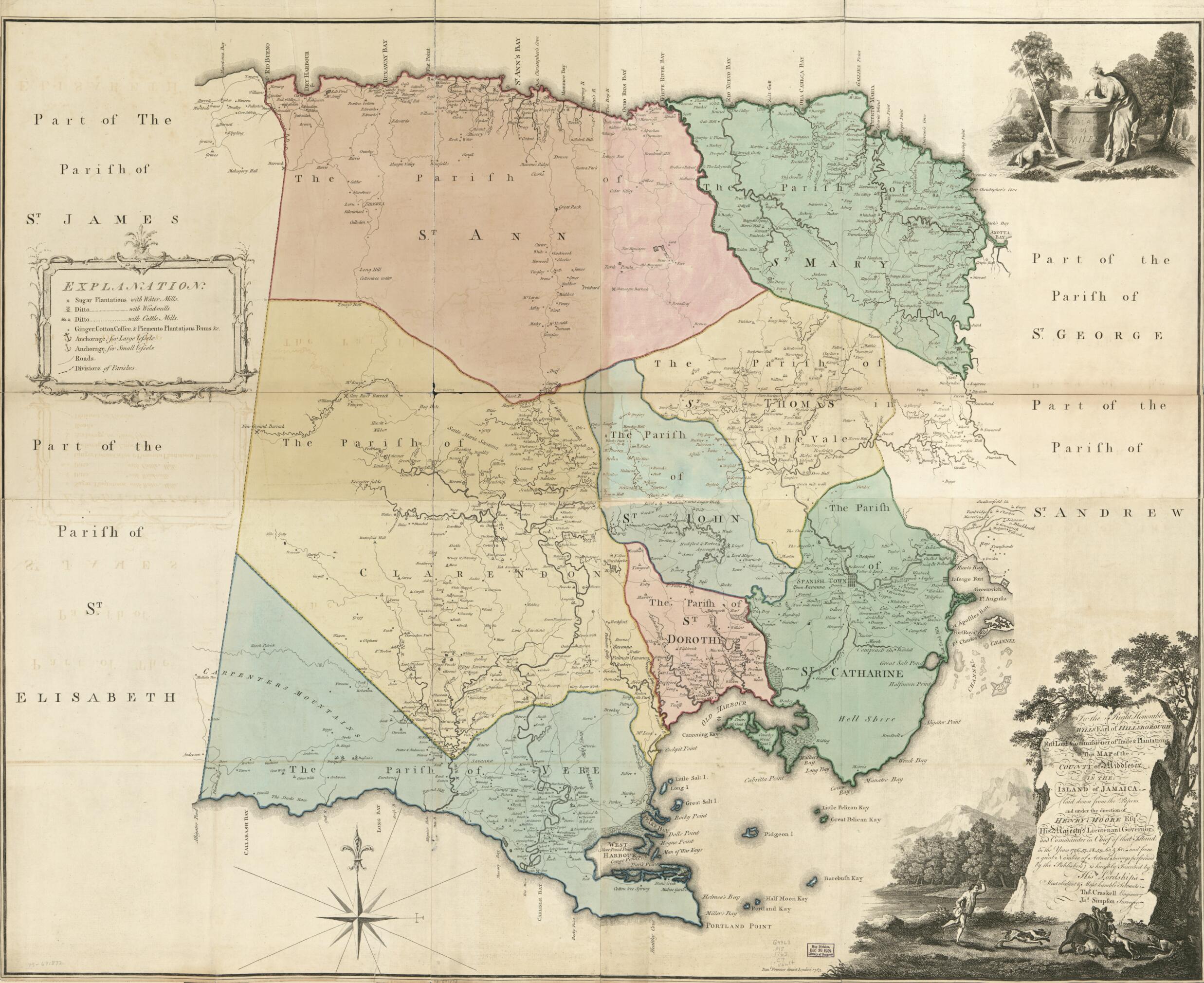 This old map of This Map of the County of Middlesex In the Island of Jamaica from 1763 was created by Thomas Craskell, Daniel Fournier, Henry Moore, James Simpson in 1763