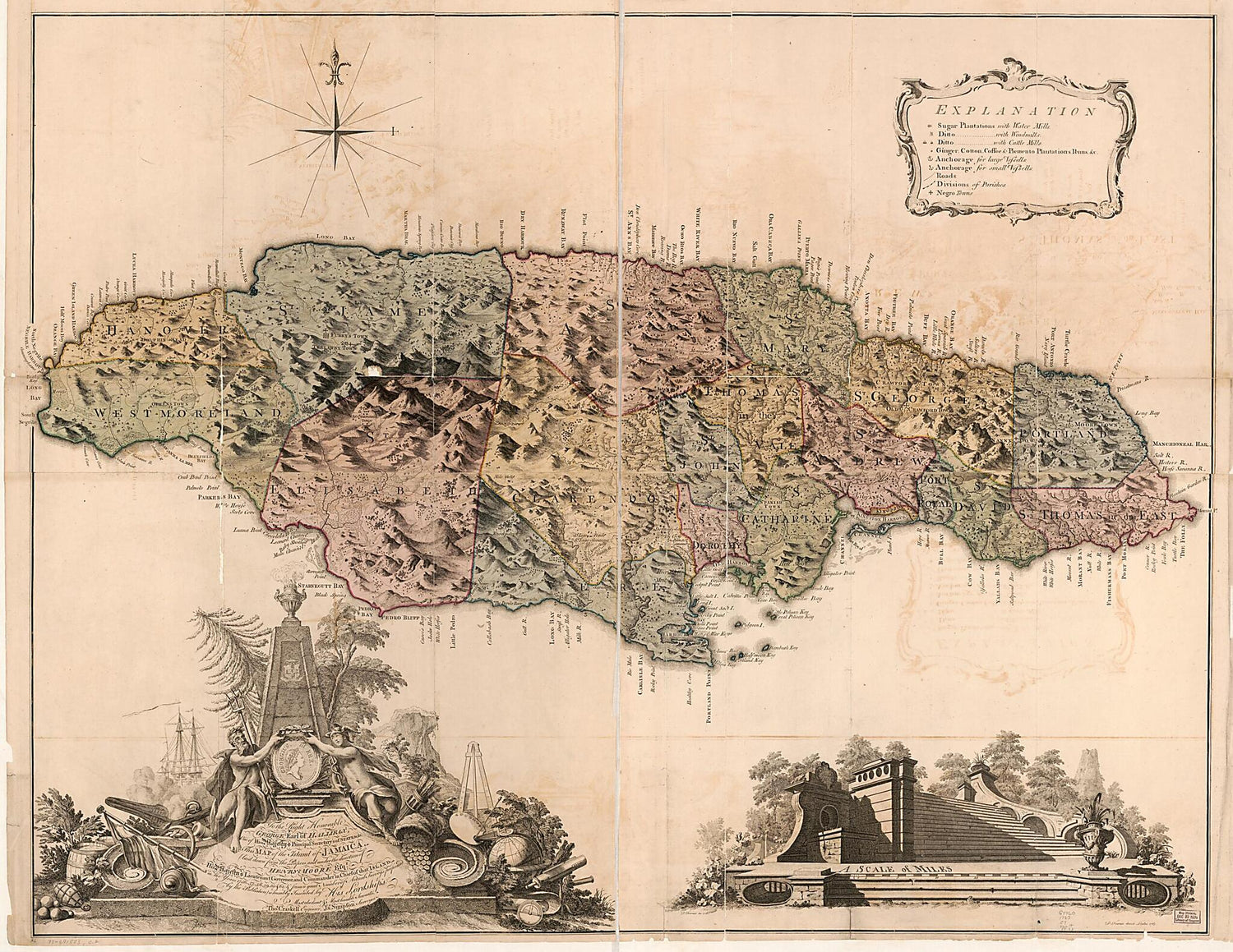 This old map of This Map of the Island of Jamaica; from 1763 was created by Thomas Craskell, Daniel Fournier, Henry Moore, James Simpson in 1763