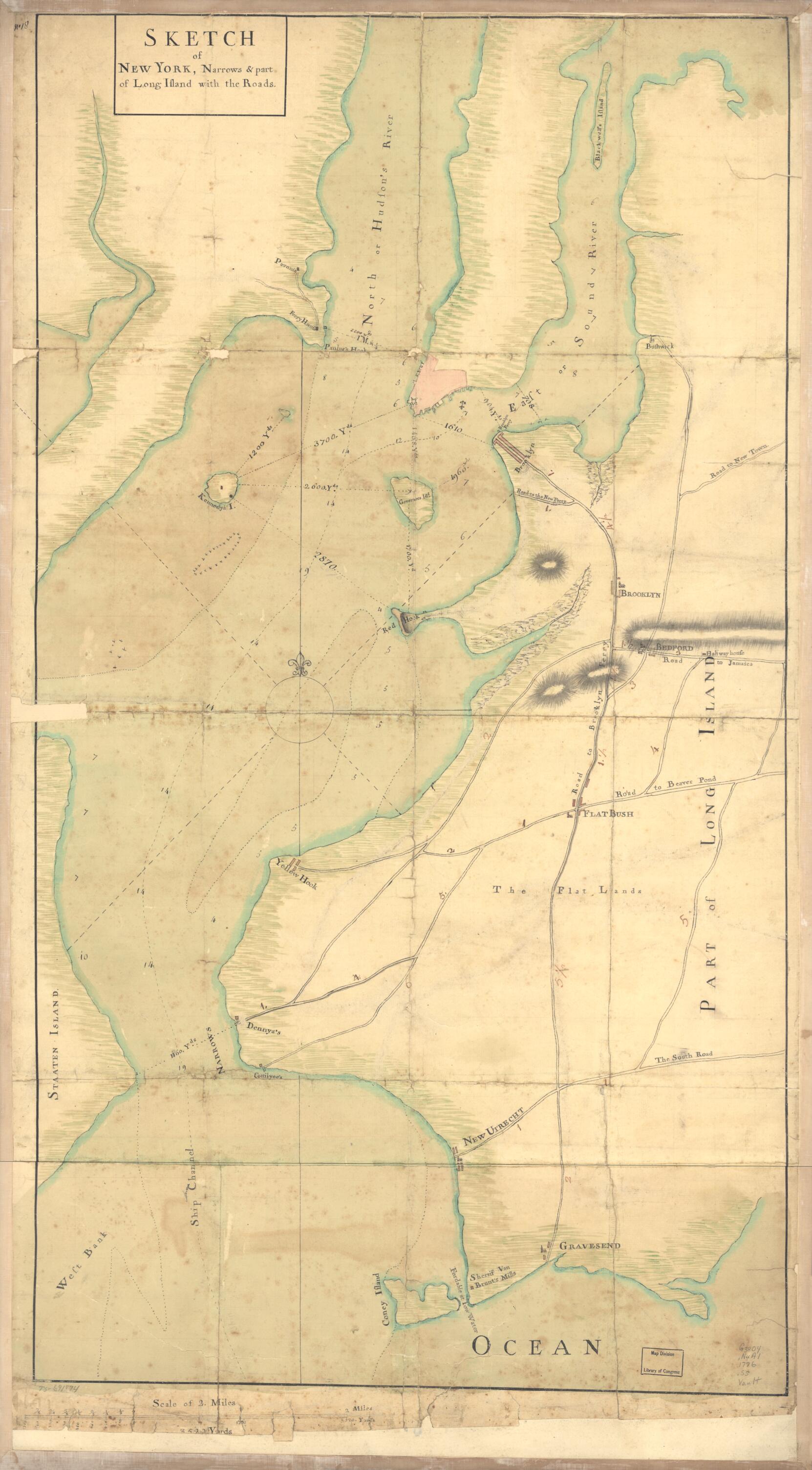 This old map of Sketch of New York, Narrows &amp; Part of Long Island With the Roads from 1776 was created by  in 1776