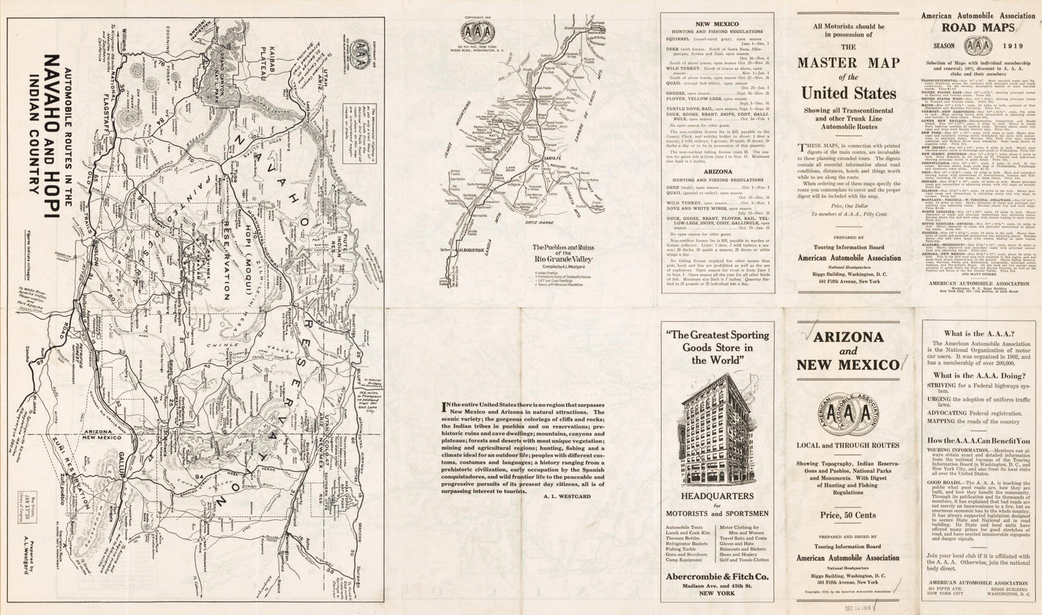 This old map of New Mexico from 1919 was created by  American Automobile Association in 1919