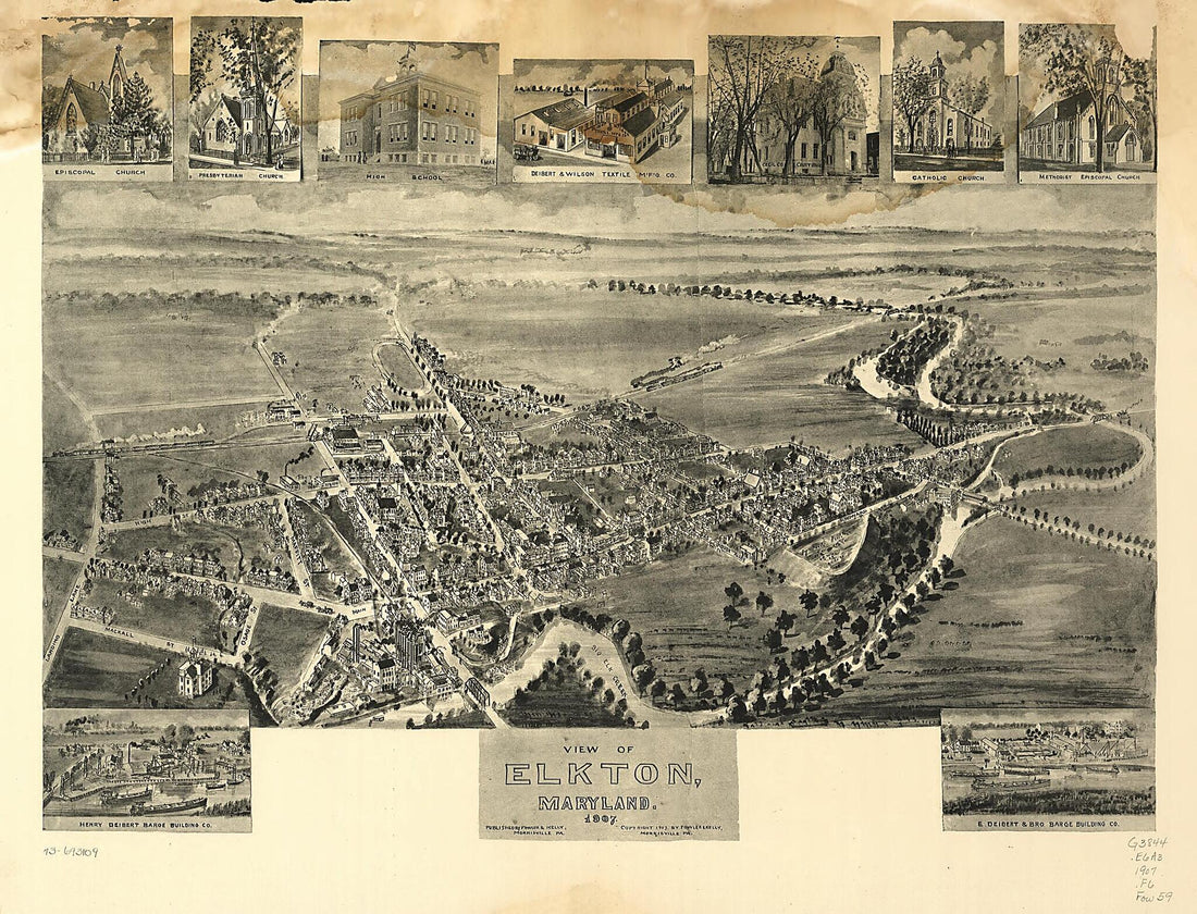 This old map of View of Elkton, Maryland from 1907 was created by  Fowler &amp; Kelly in 1907